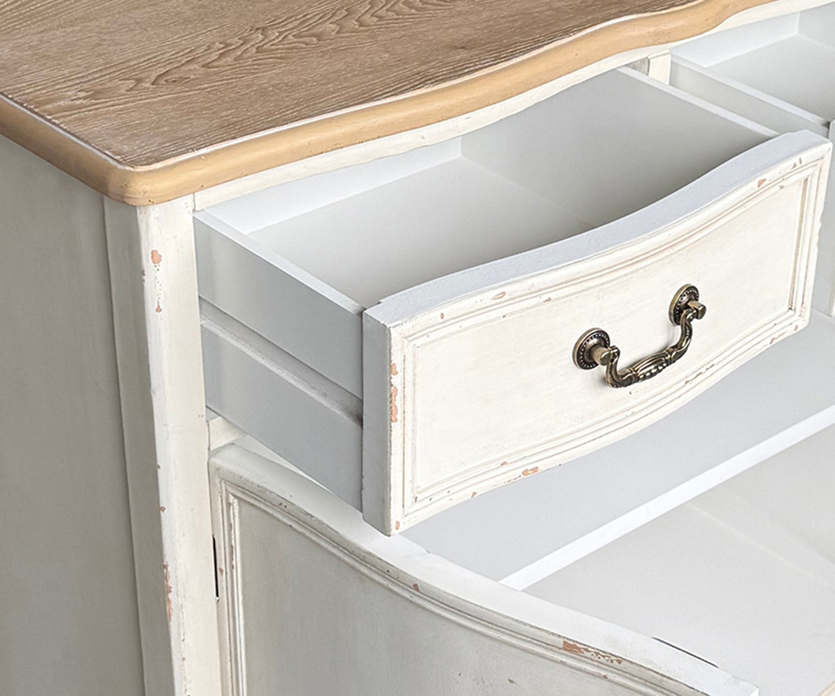 Dual Toned WhiteTeak Cabinet with Natural Wood Top