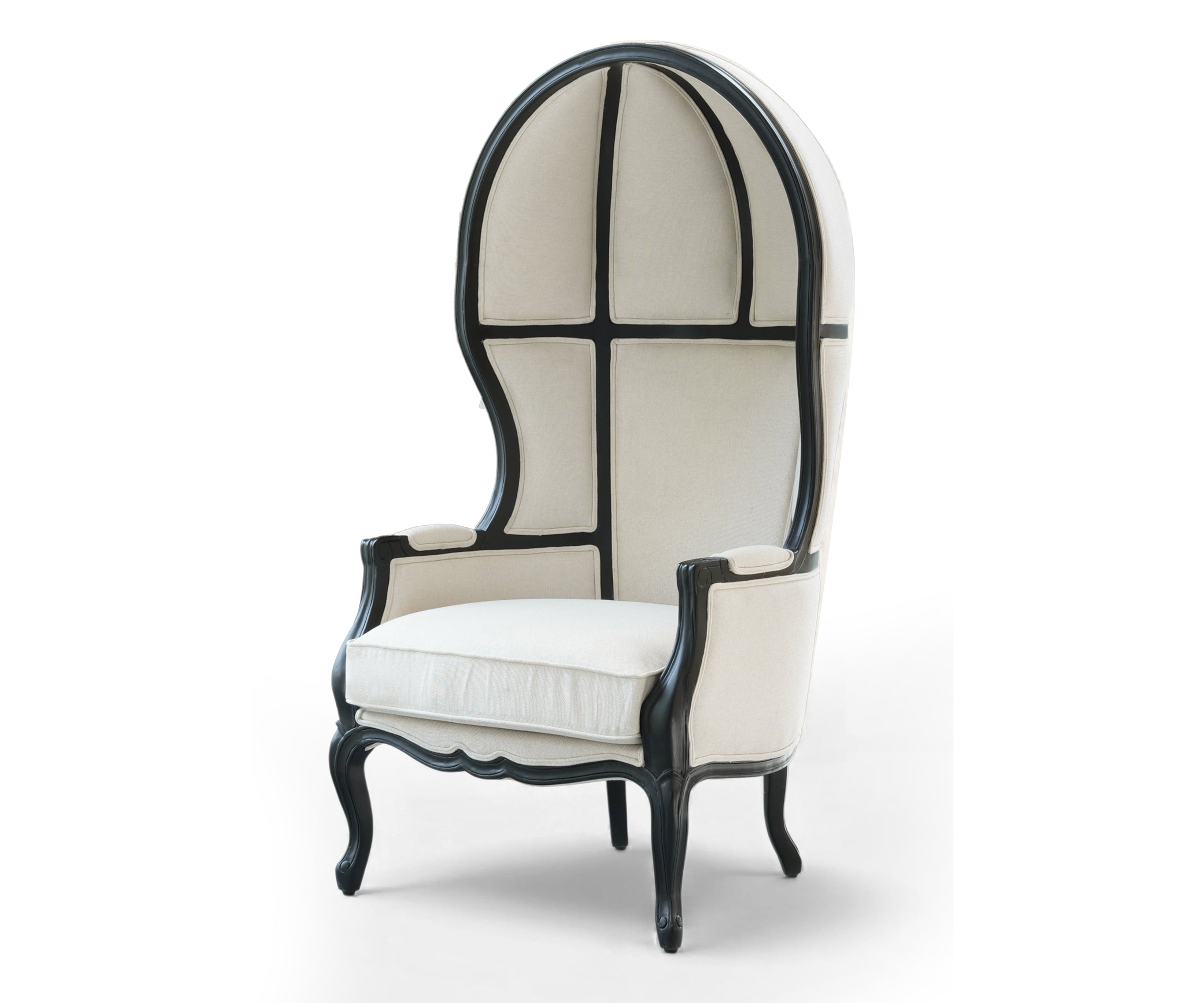 Black and Ivory High Back Wing Accent Chair
