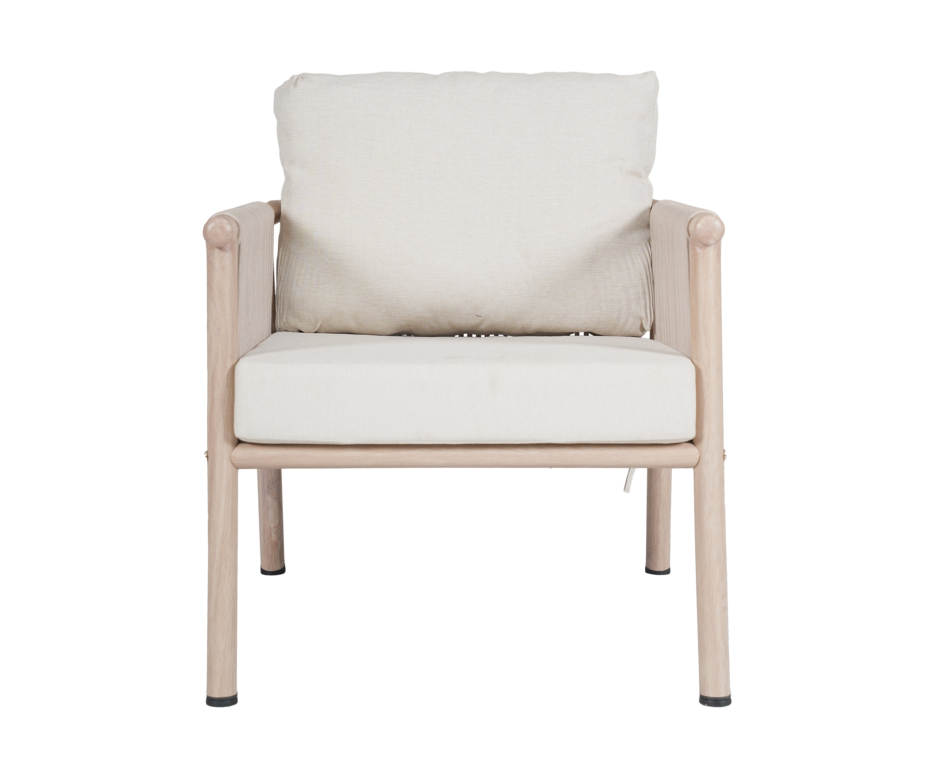 Beige Outdoor Armchair with Nylon Rope Woven Back & Metal Frame