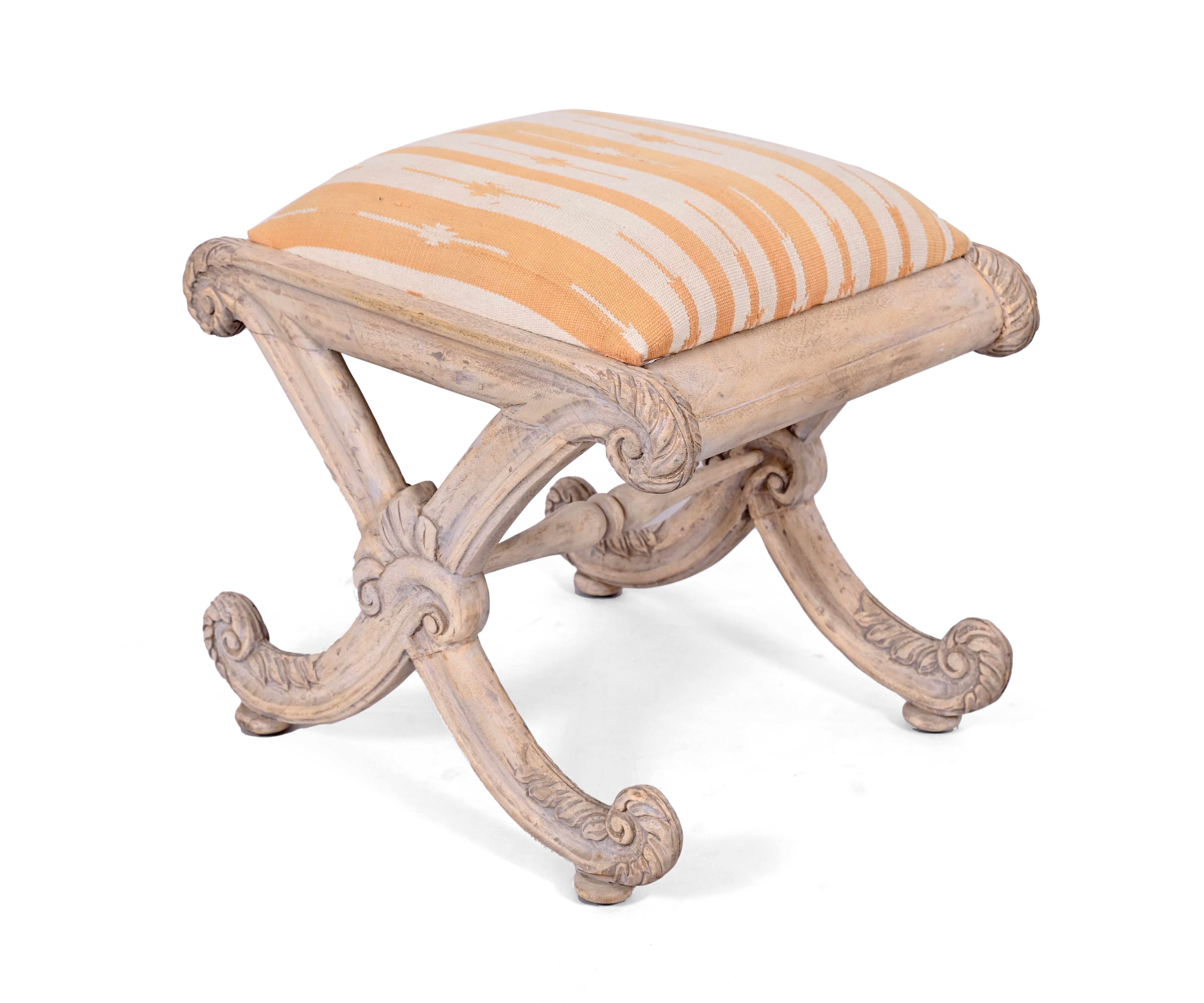 French Base Stool with Handwoven Dhurrie