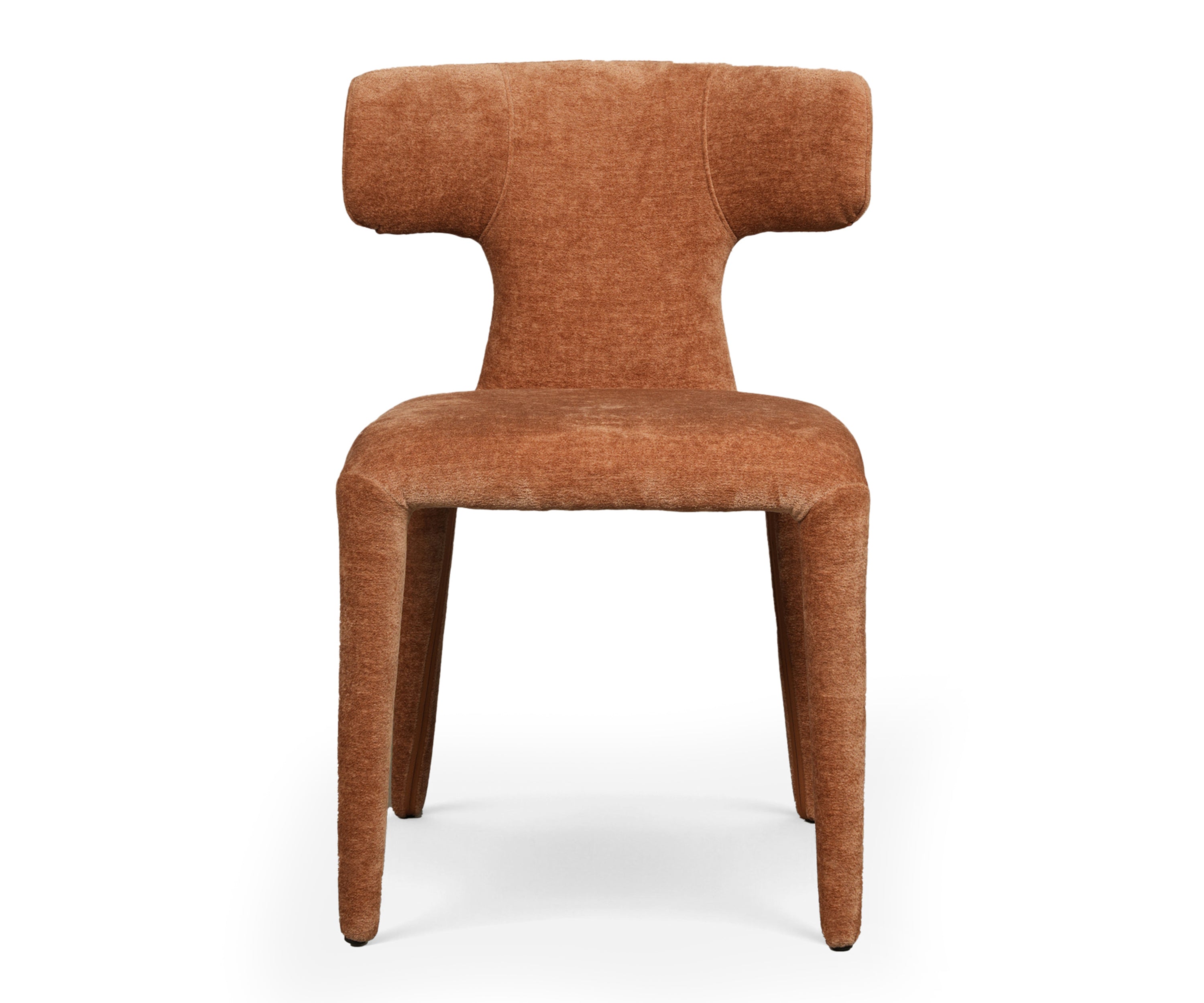 Rust Brown Sculptural Upholstered T-Back Dining Chair
