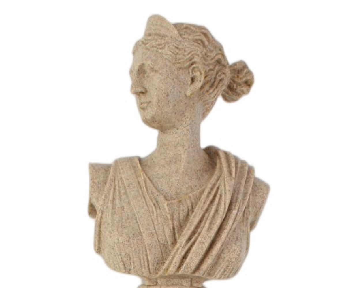 Artemis Bust Sculpture on Classical Fluted Column Pedestal