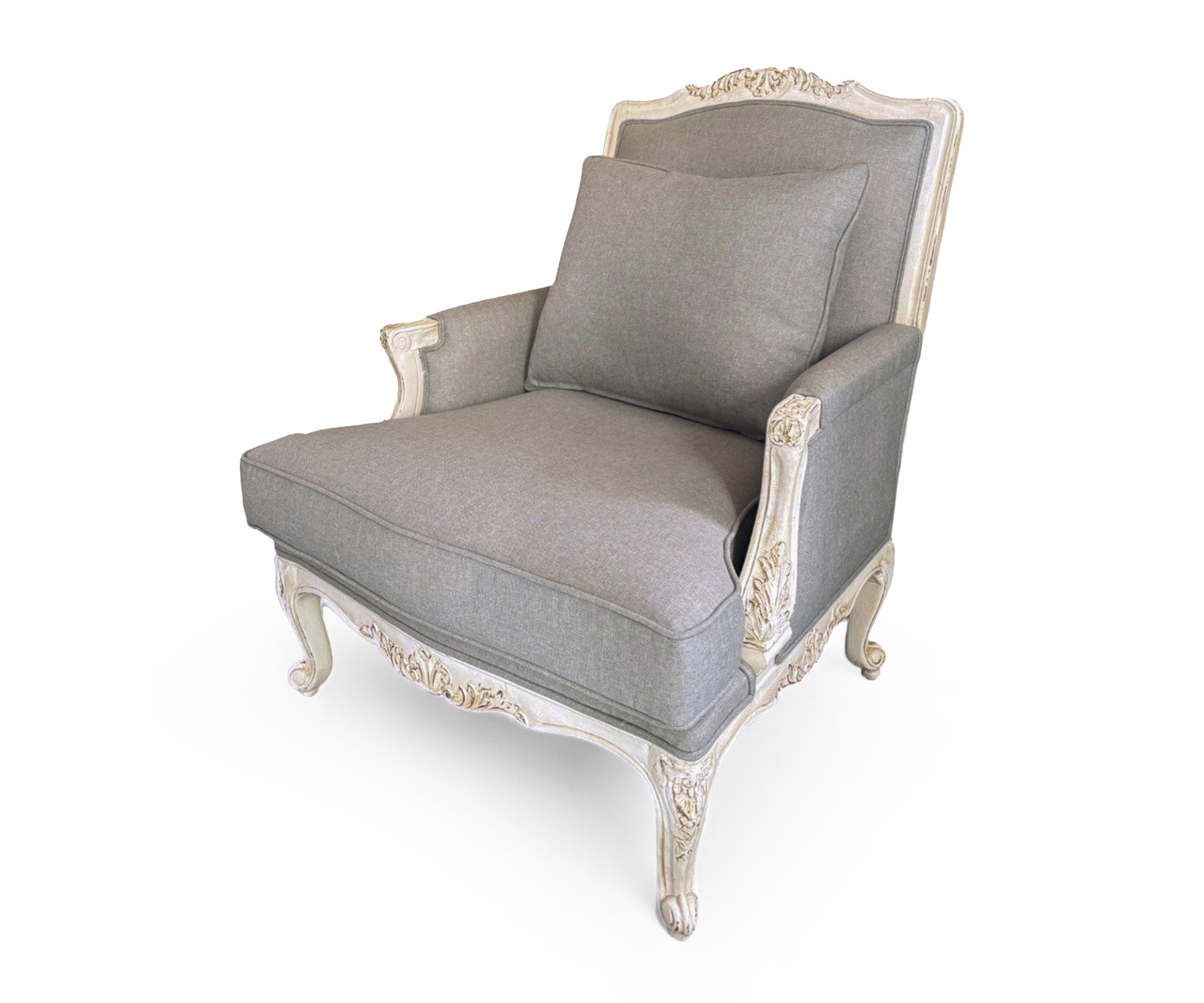 French Bergere Linen Accent Arm Chair - Gray