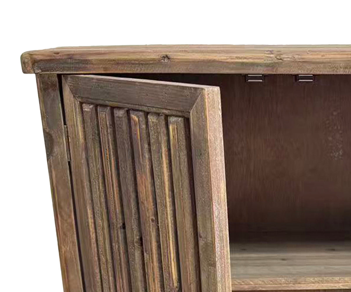 Fluted Teak Two-Door Accent Cabinet with Turned Feet