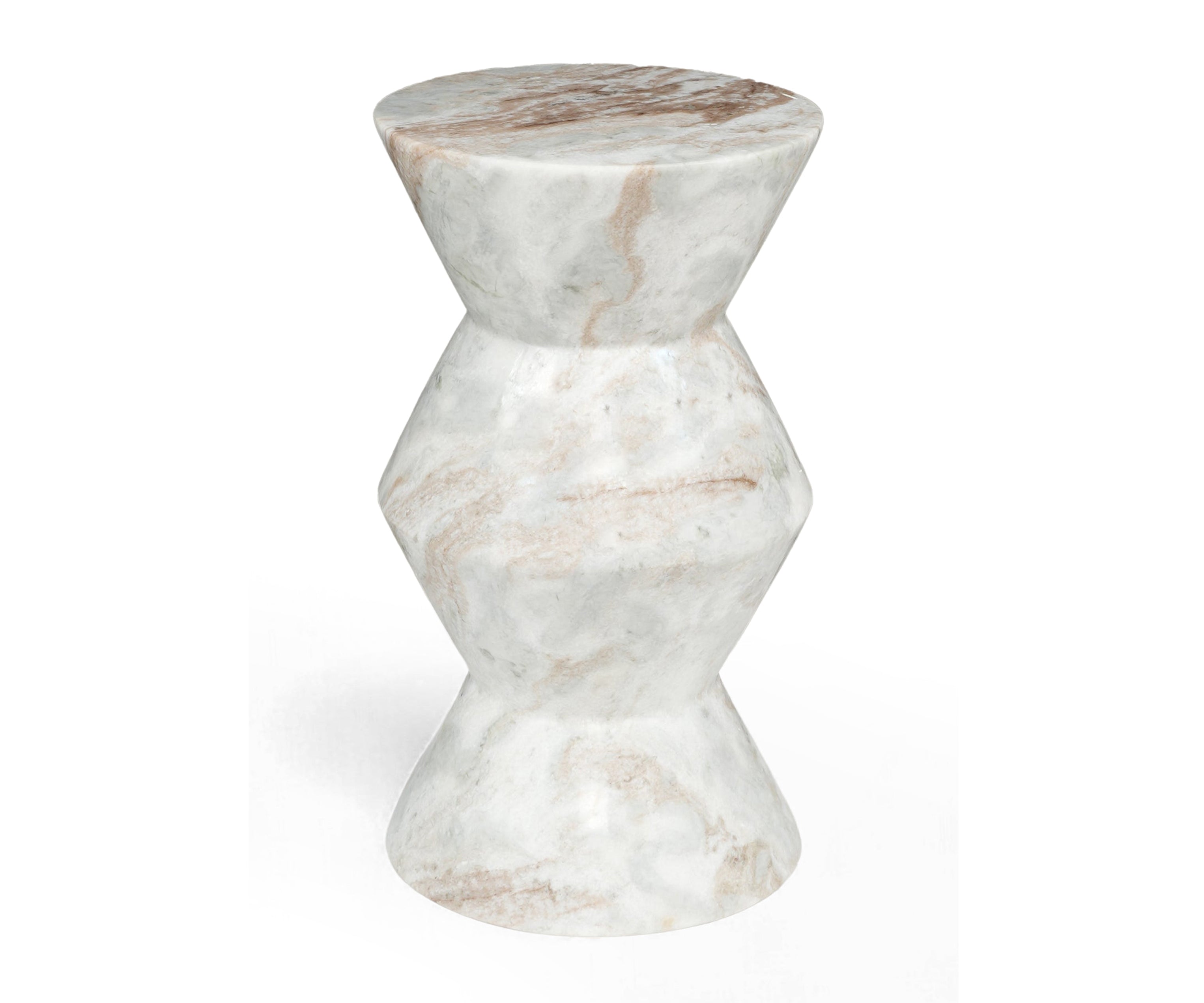 White Marble Side Table with Sculptural Hourglass Base