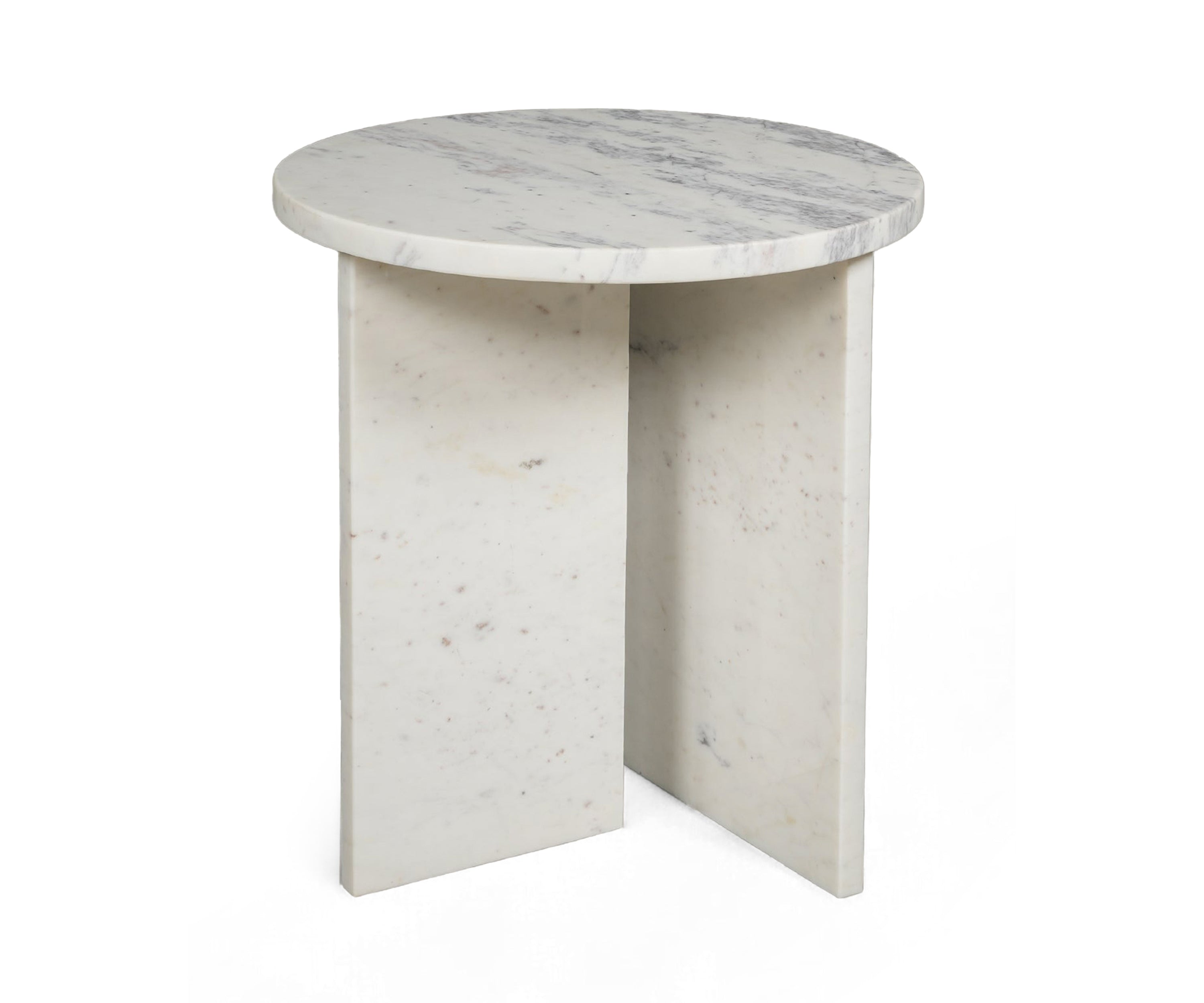 White Vein Marble Side Table with Sculptural Pedestal Base