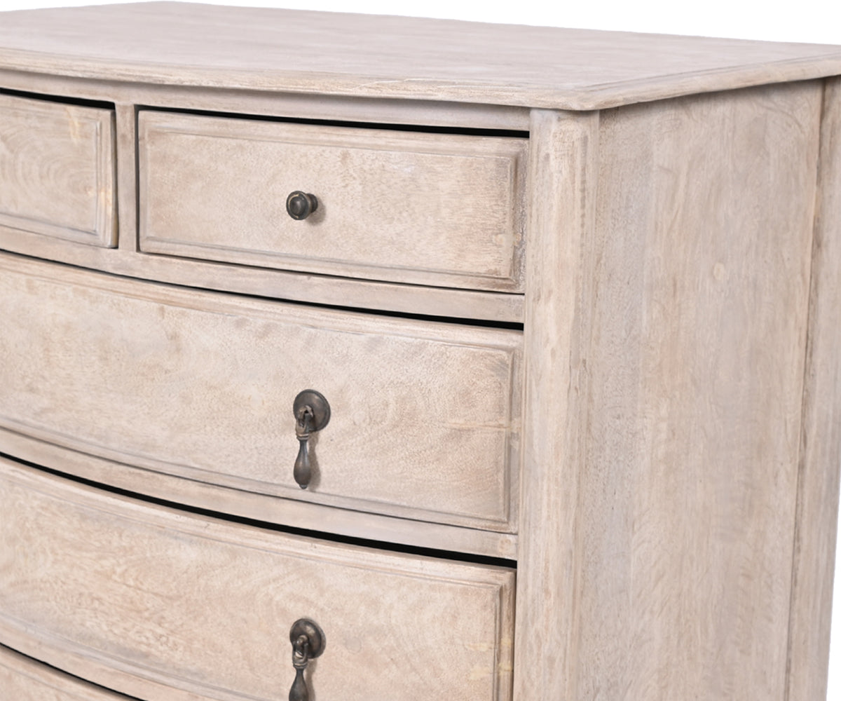 5-Drawer Wooden Chest of Drawers with Curved Fronts and Brass Drop Handles