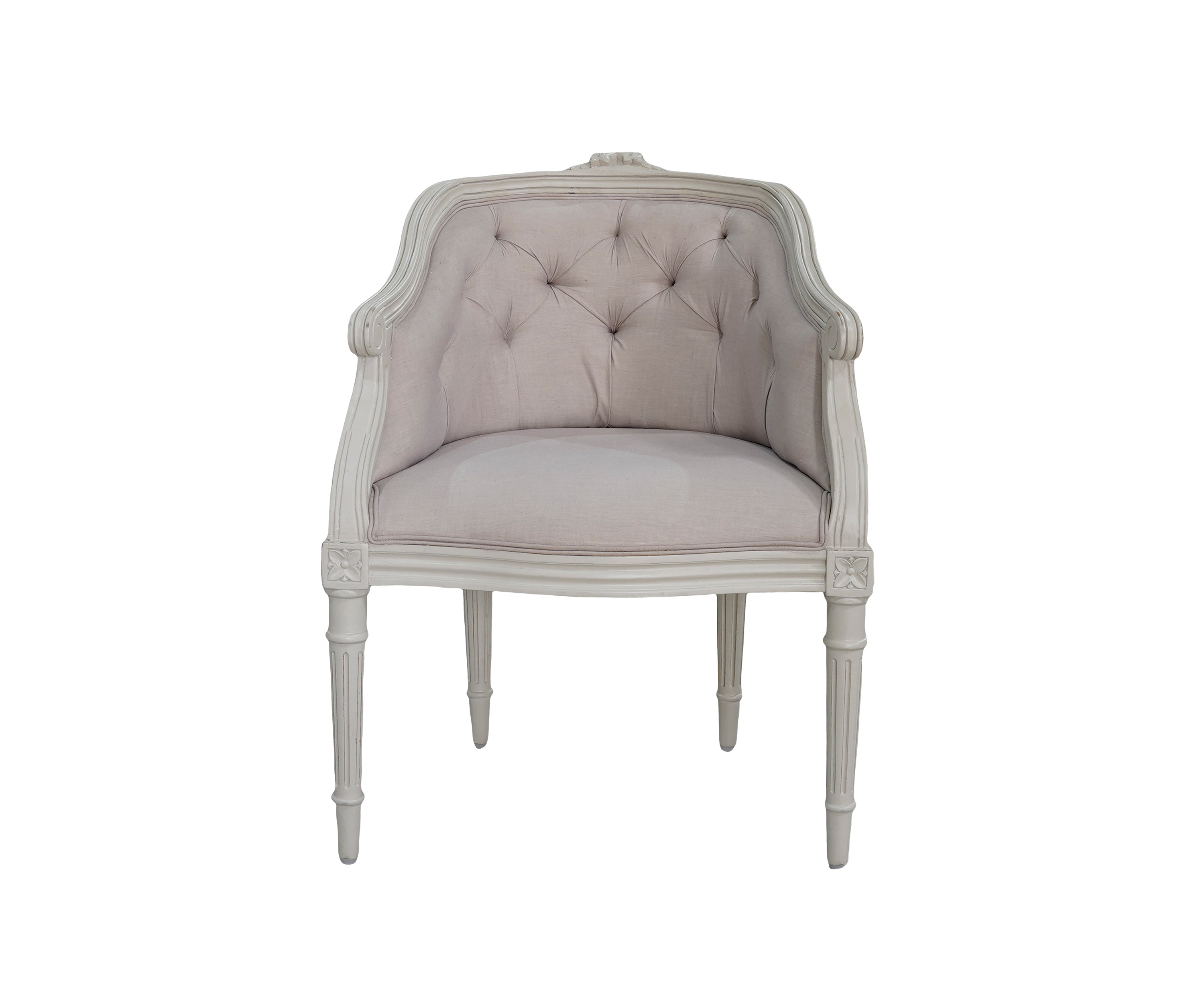 French Tufted Linen Tub Single-Seater Sofa with Solid Wood Frame