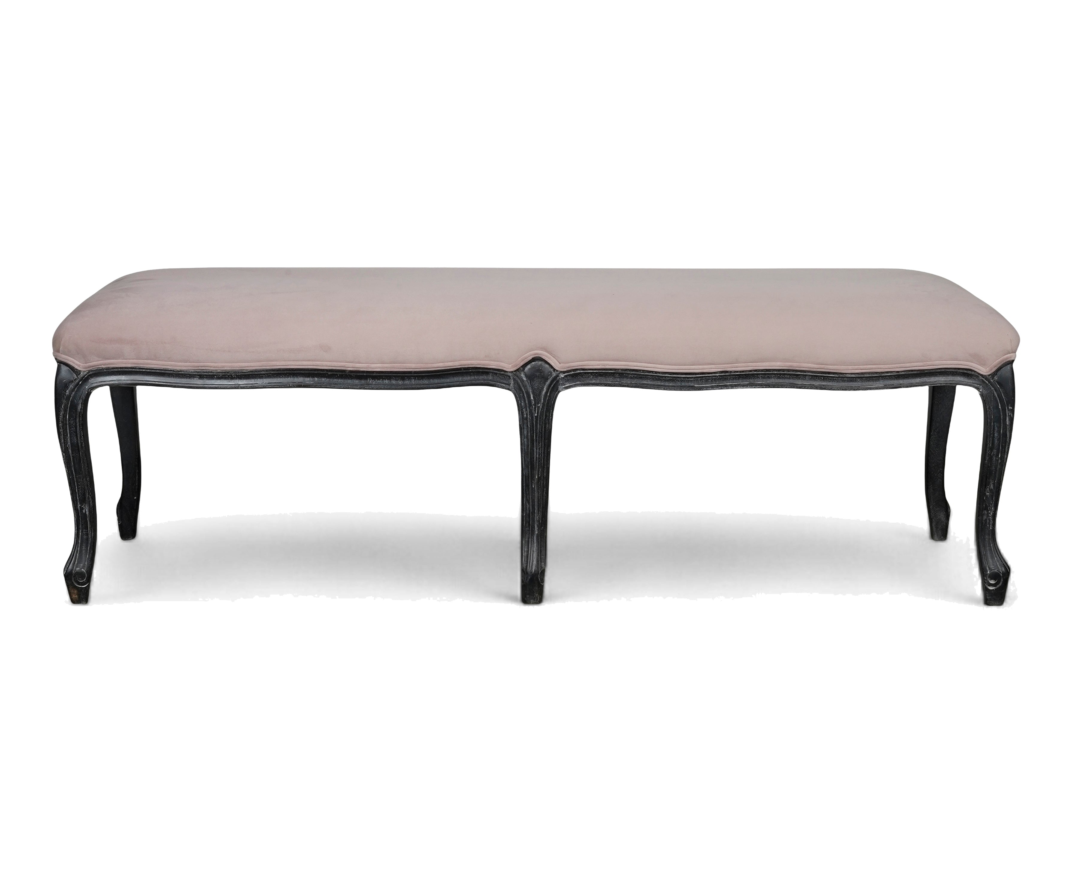 Vintage pink Velvet Bed Bench with Black Wooden Legs