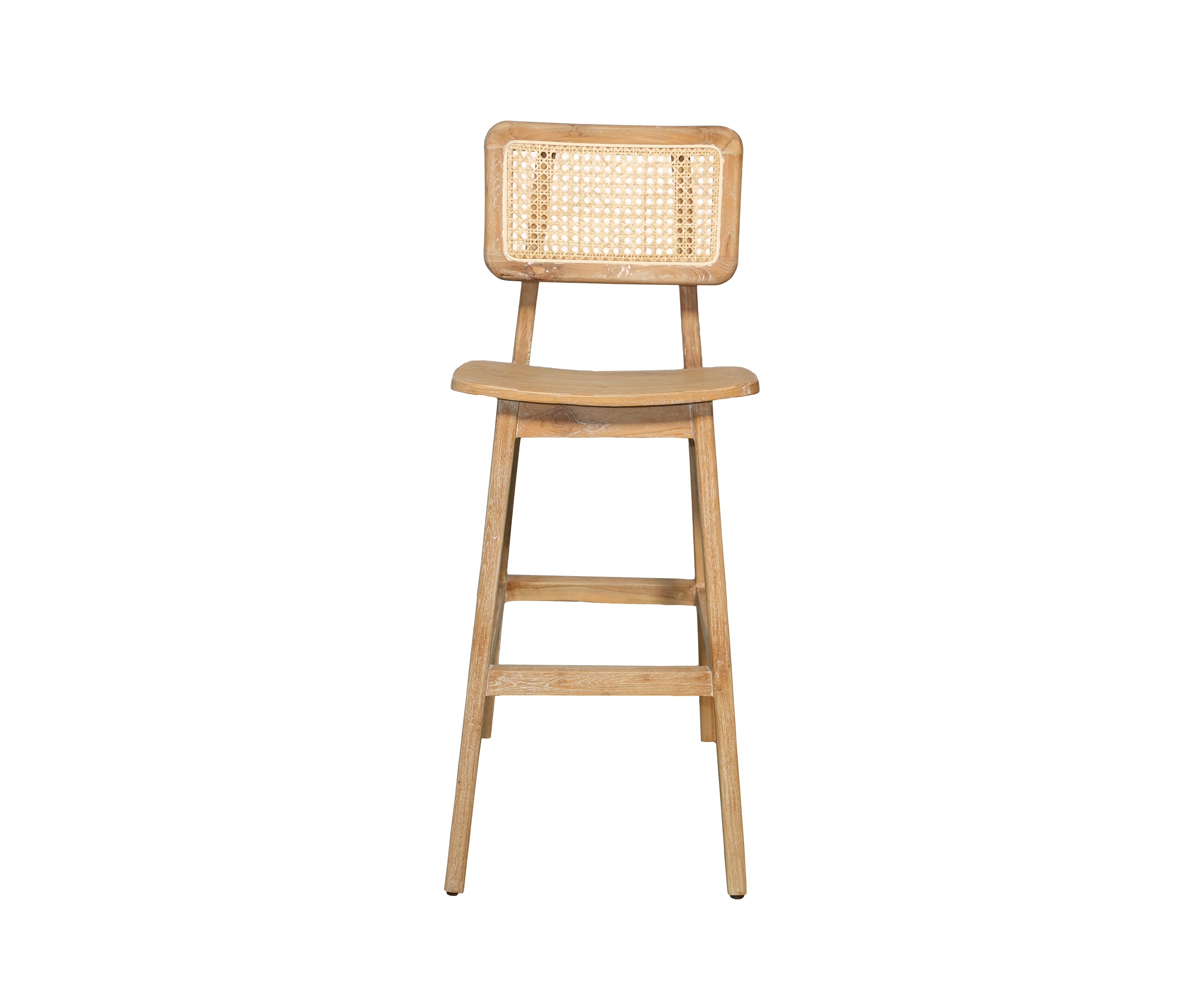 Modern Teak Wood Bar Chair with Cane Backrest