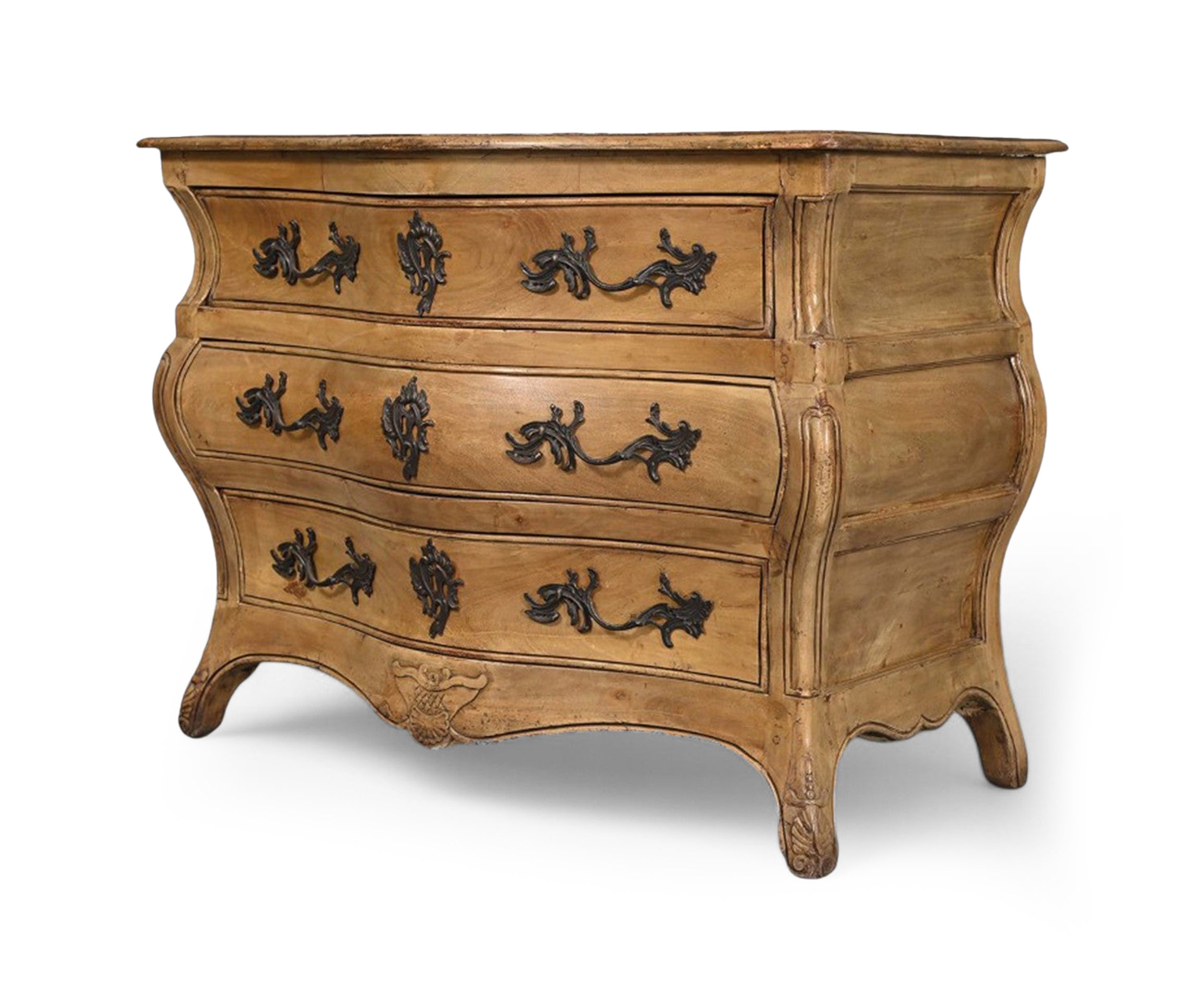 French Provincial Bombe Oak Wood Chest of Drawers