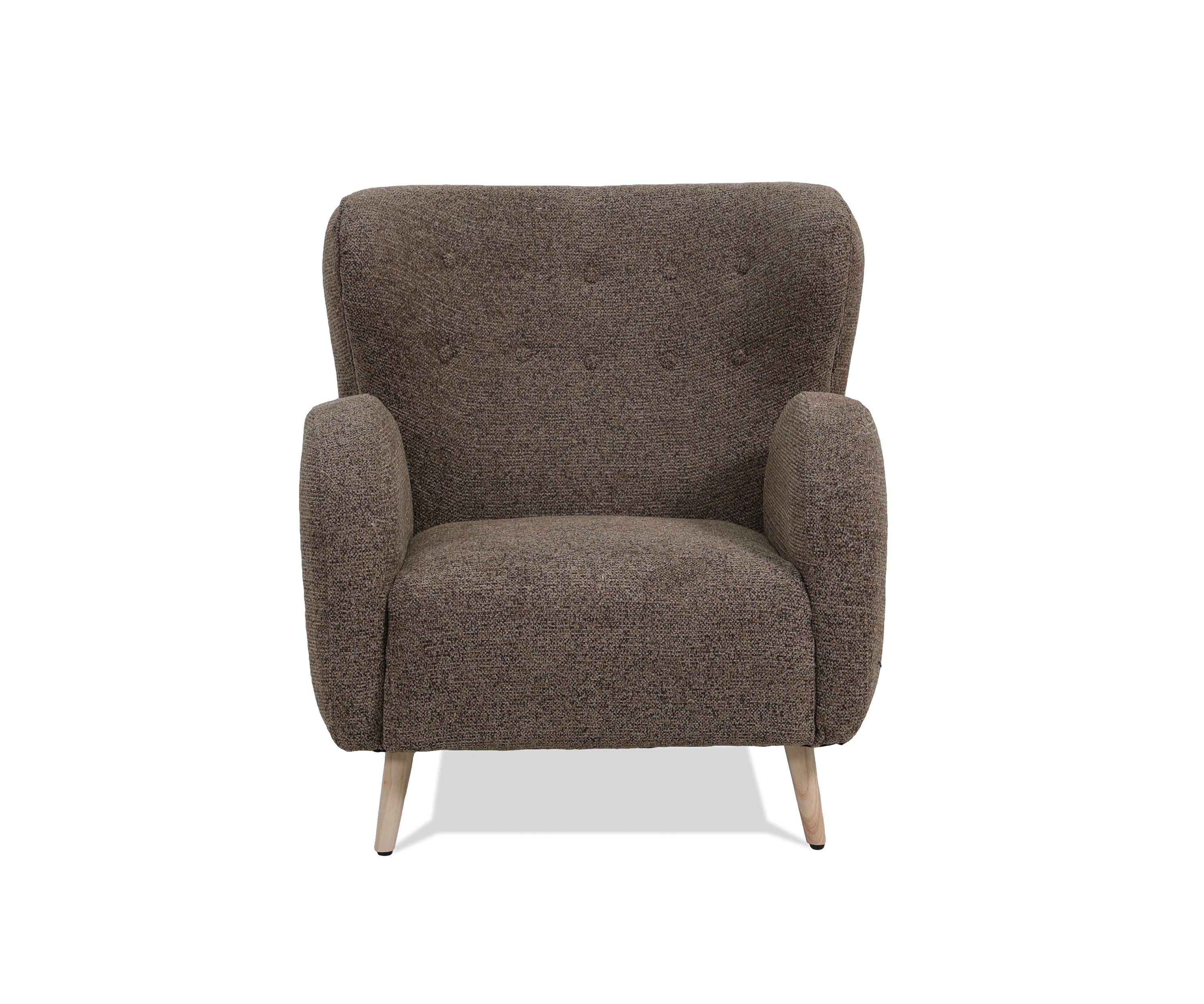 Modern Brown Boucle Accent Chair with Natural Wood Legs