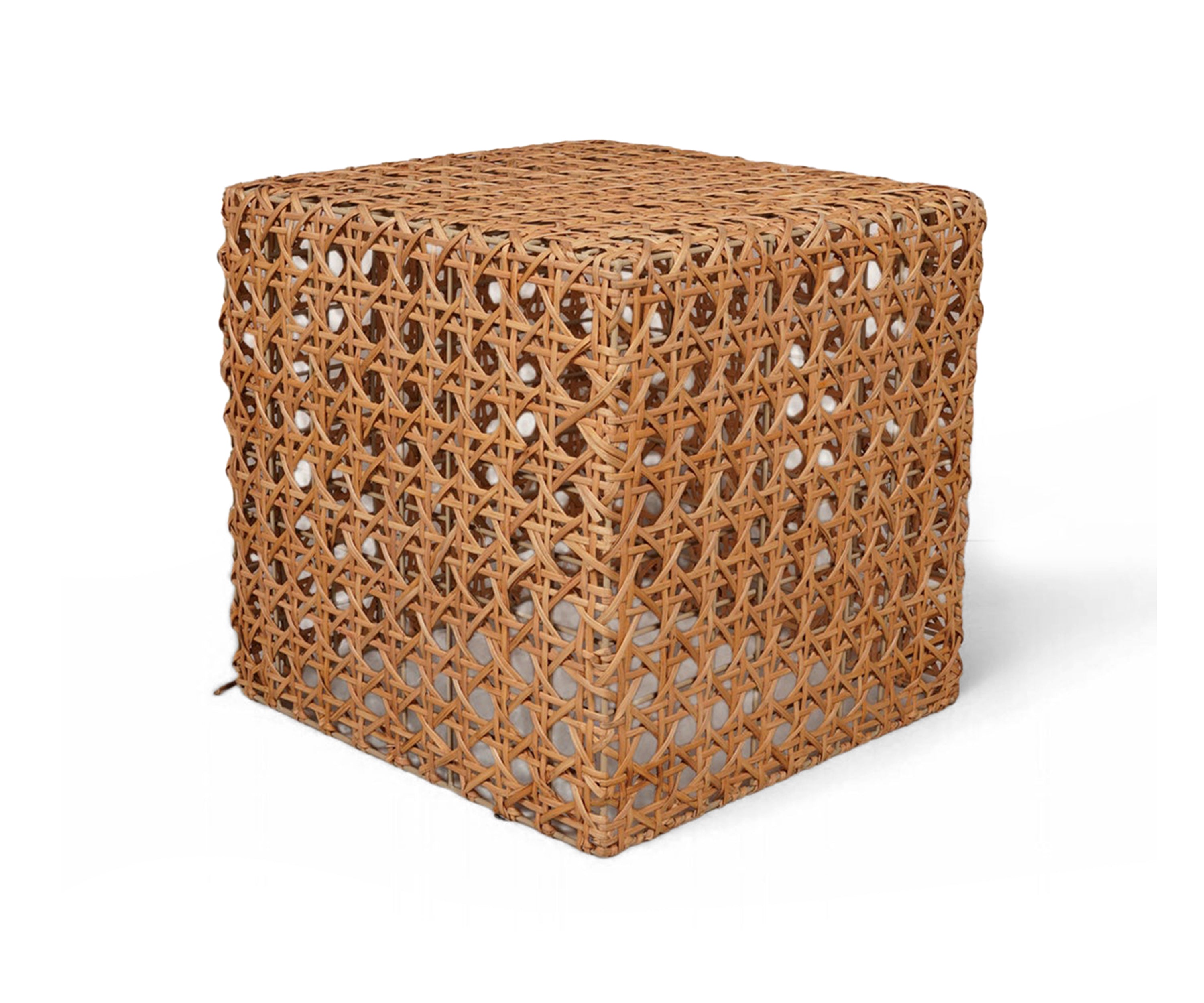 Handwoven Rattan Cube Side Table Stool