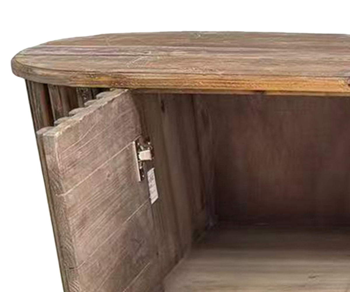 Low Fluted Teak Cabinet with Rounded Block Legs
