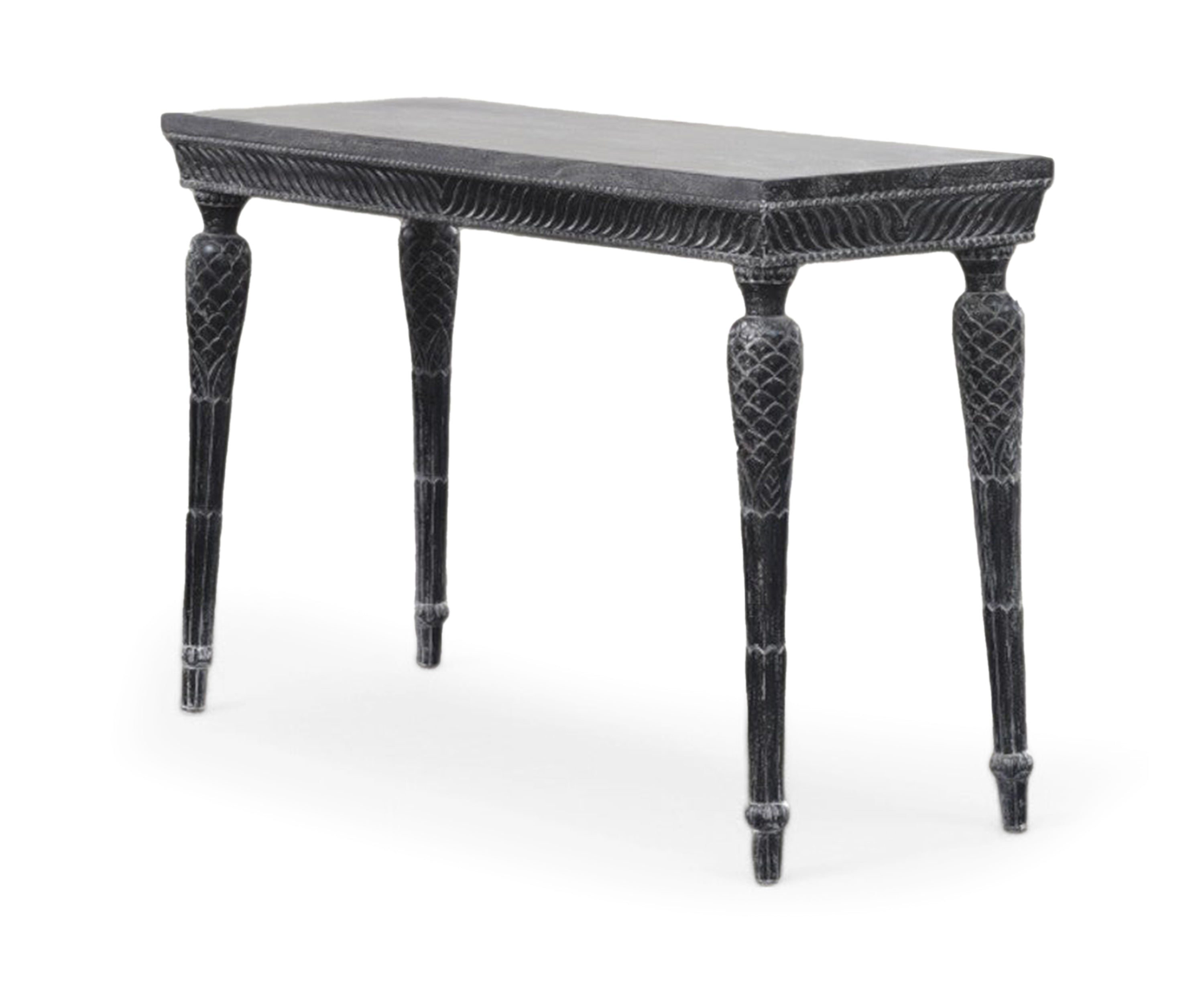 French Style Carved Black Console Table with Sculpted Legs