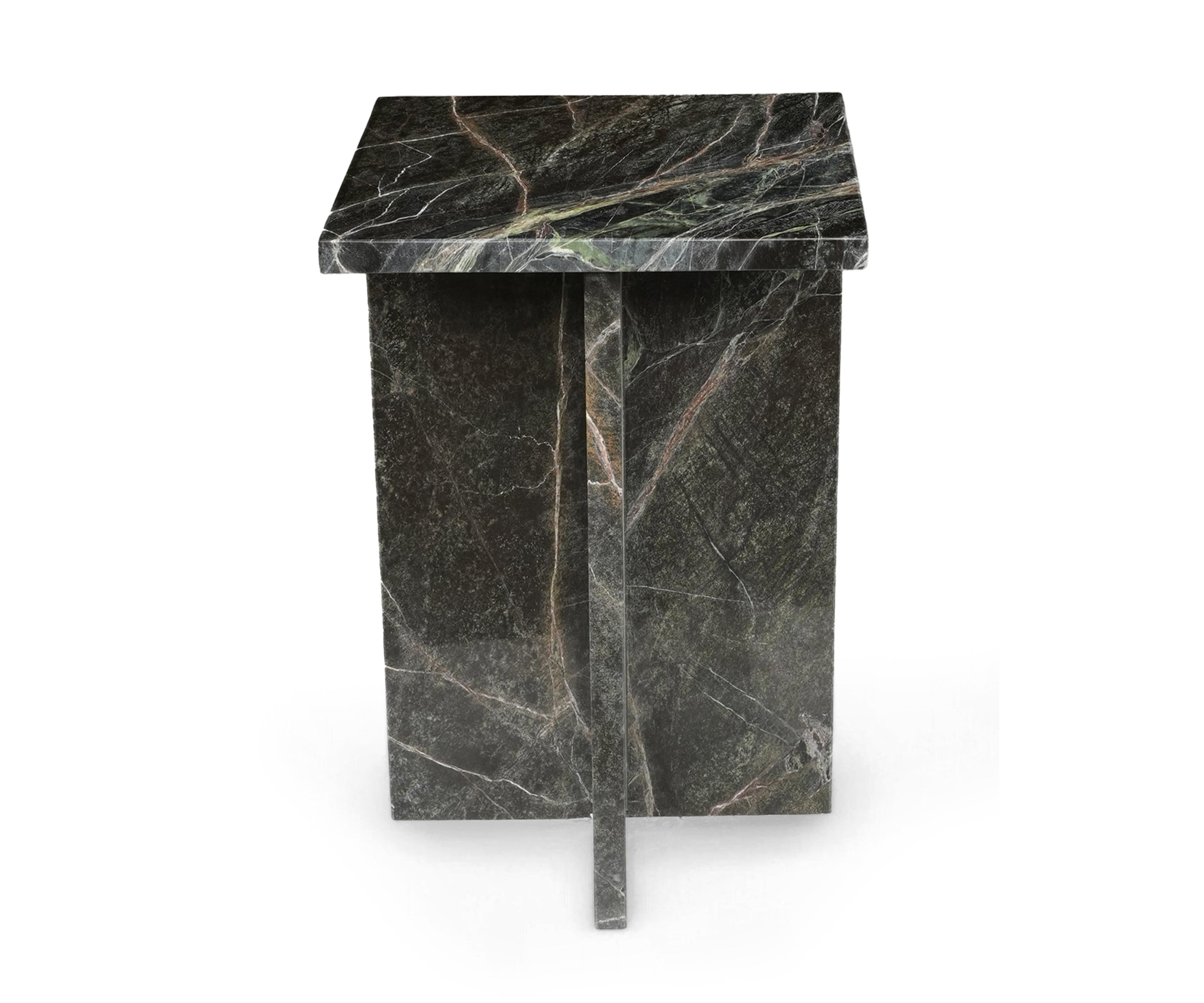 Black Marble Side Table with Sculptural Pedestal Base