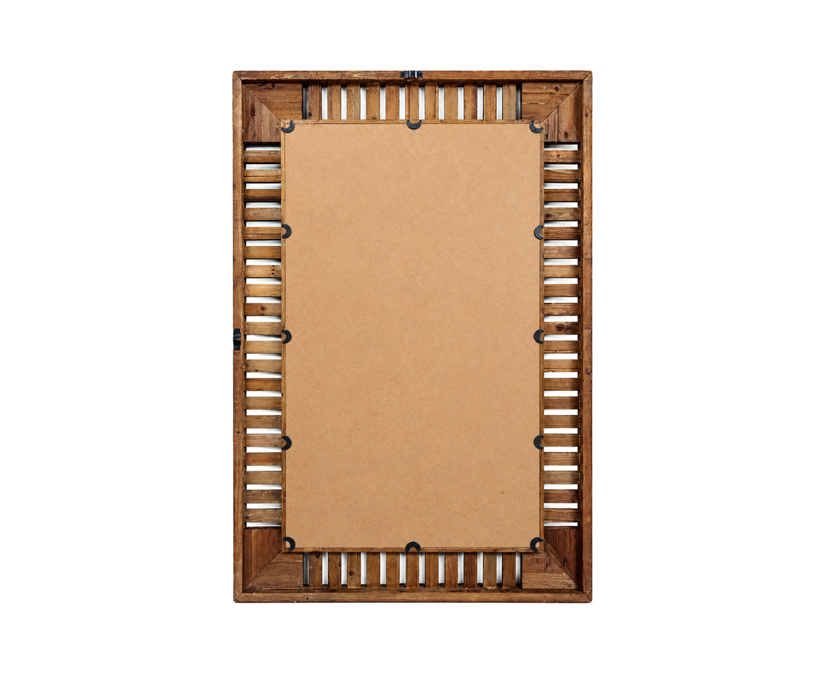 Slatted Teak Rectangular Wall Mirror in Warm Brown Finish