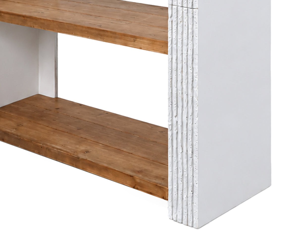 Tall Teak Display 5-Open Shelves Shelf with White Fluted Frame