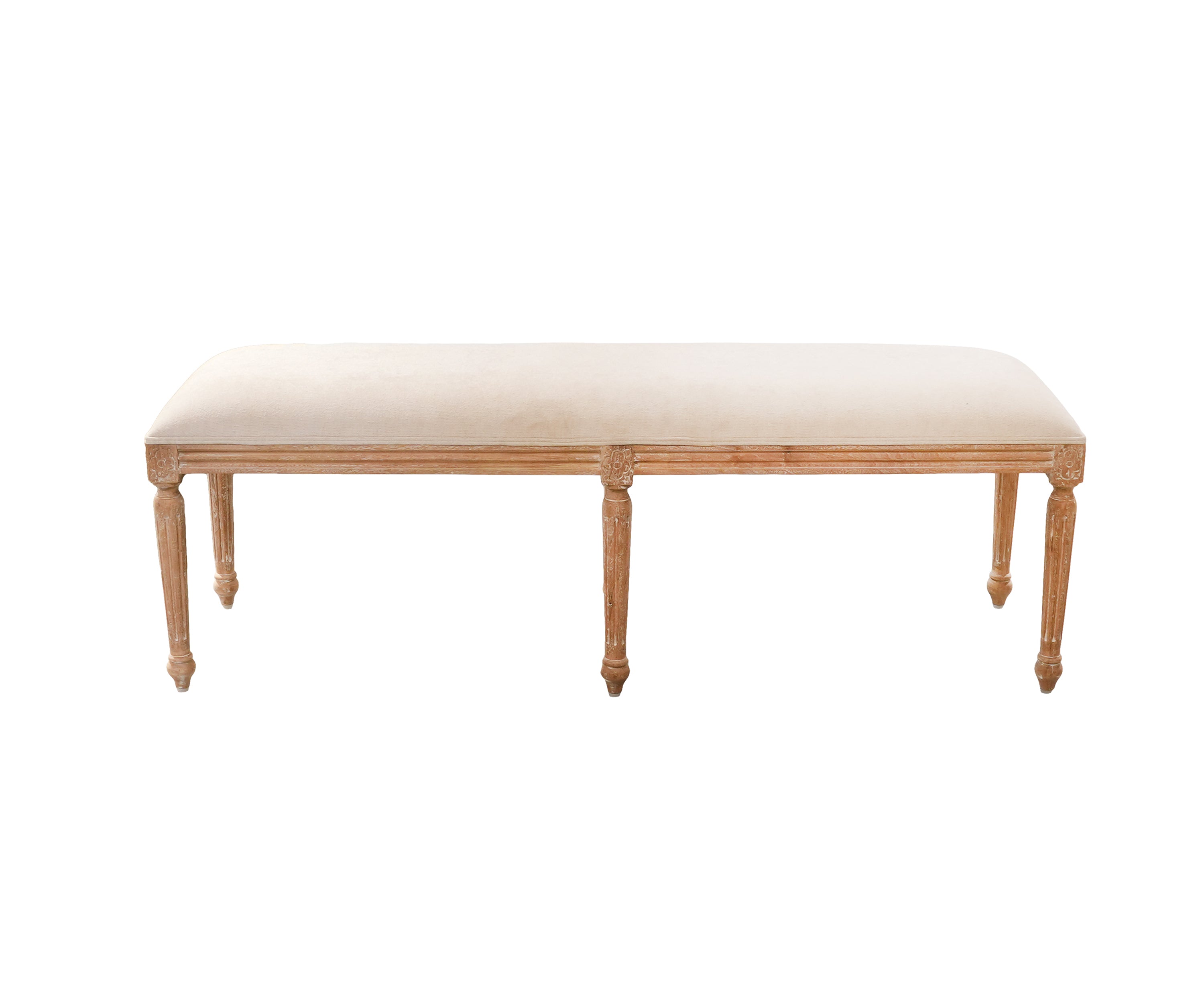 Upholstered Bench with Carved Solid Wood Frame
