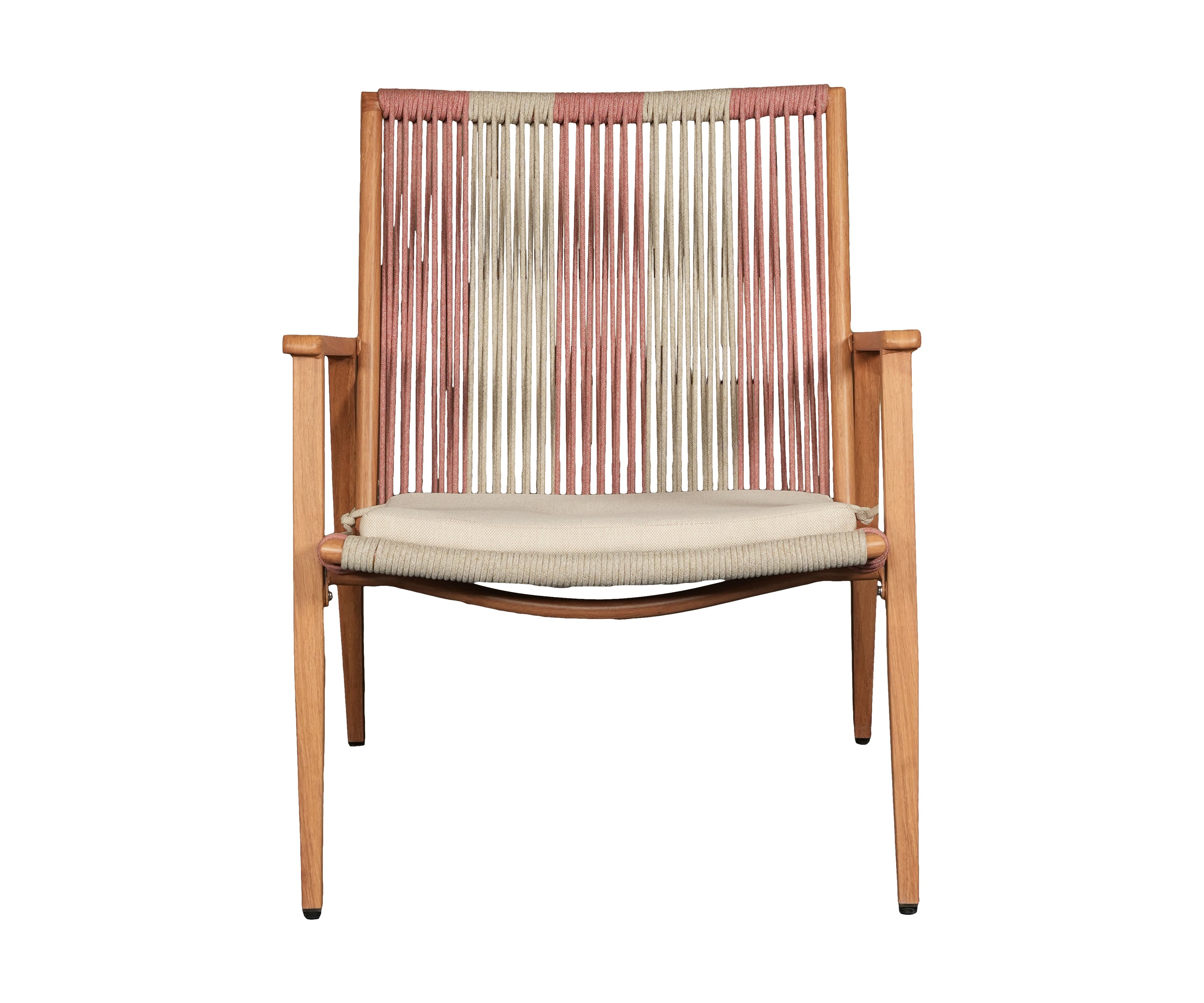 Pastel Pink Metal Armchair with Nylon Rope Backrest