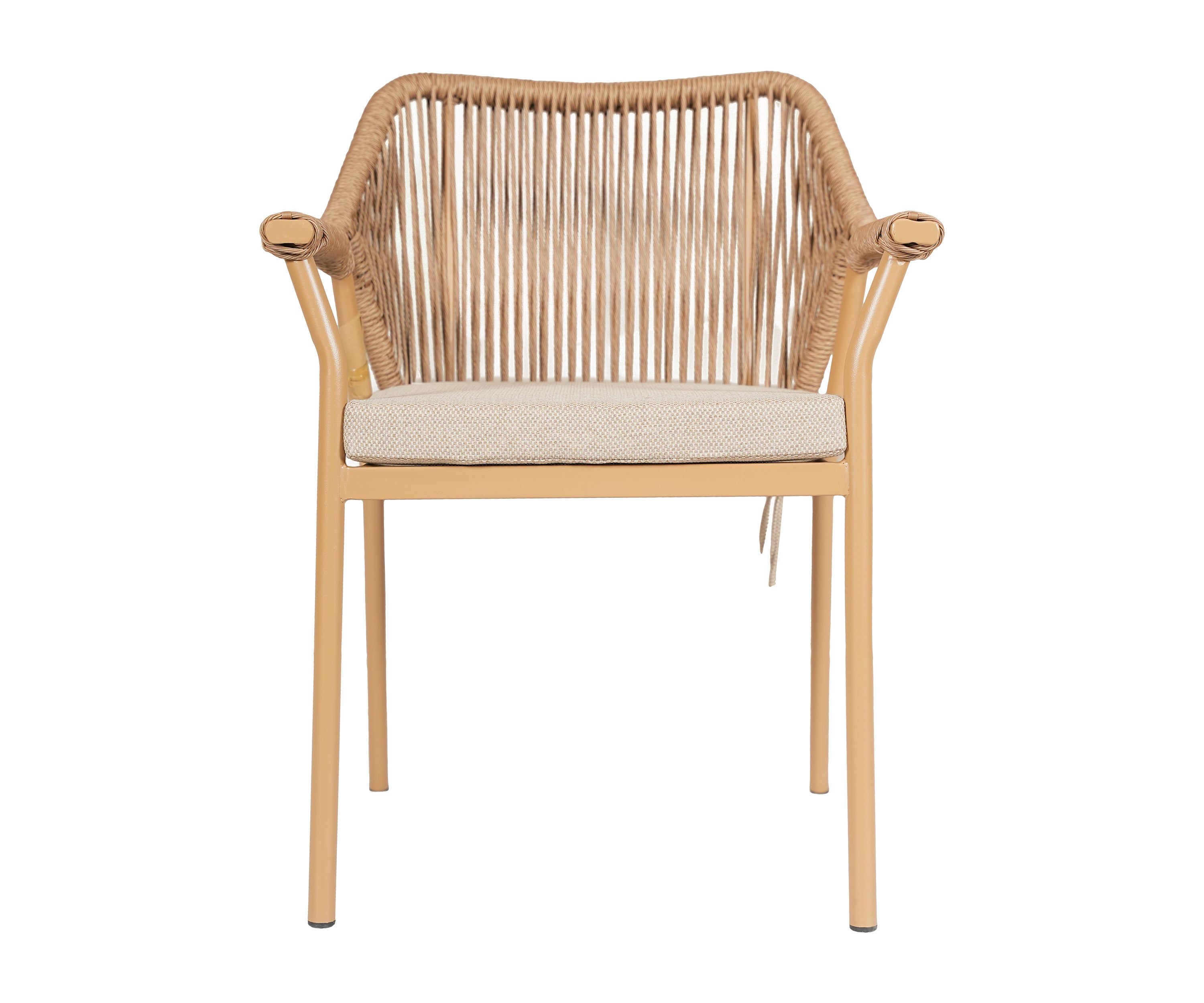 Brown Metal Outdoor Armchair with Nylon Rope Backrest