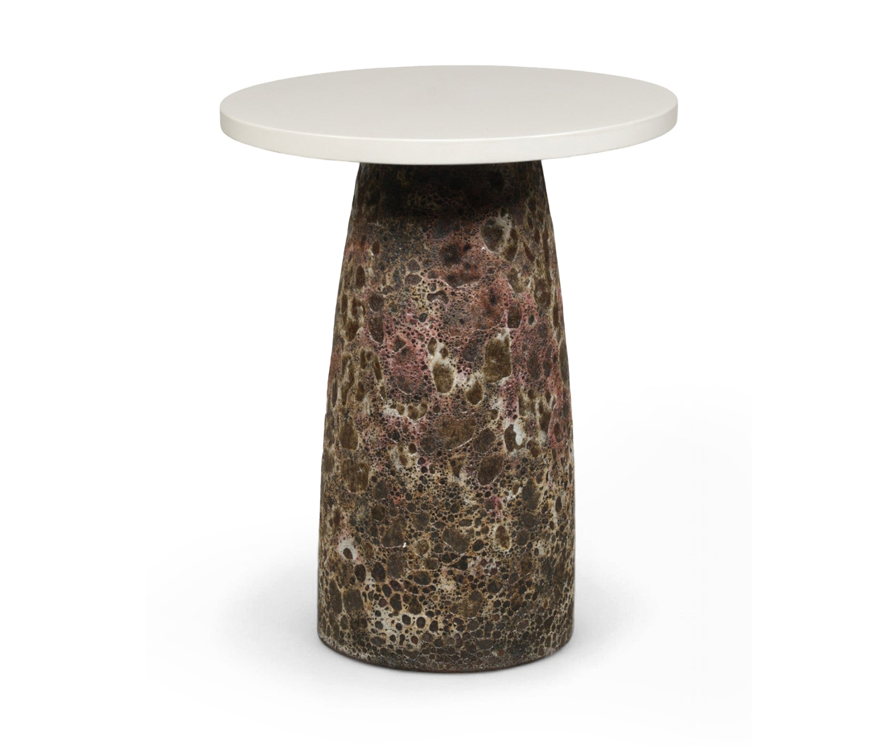 Ivory Marble Side Table with Textured Metal Pedestal Base