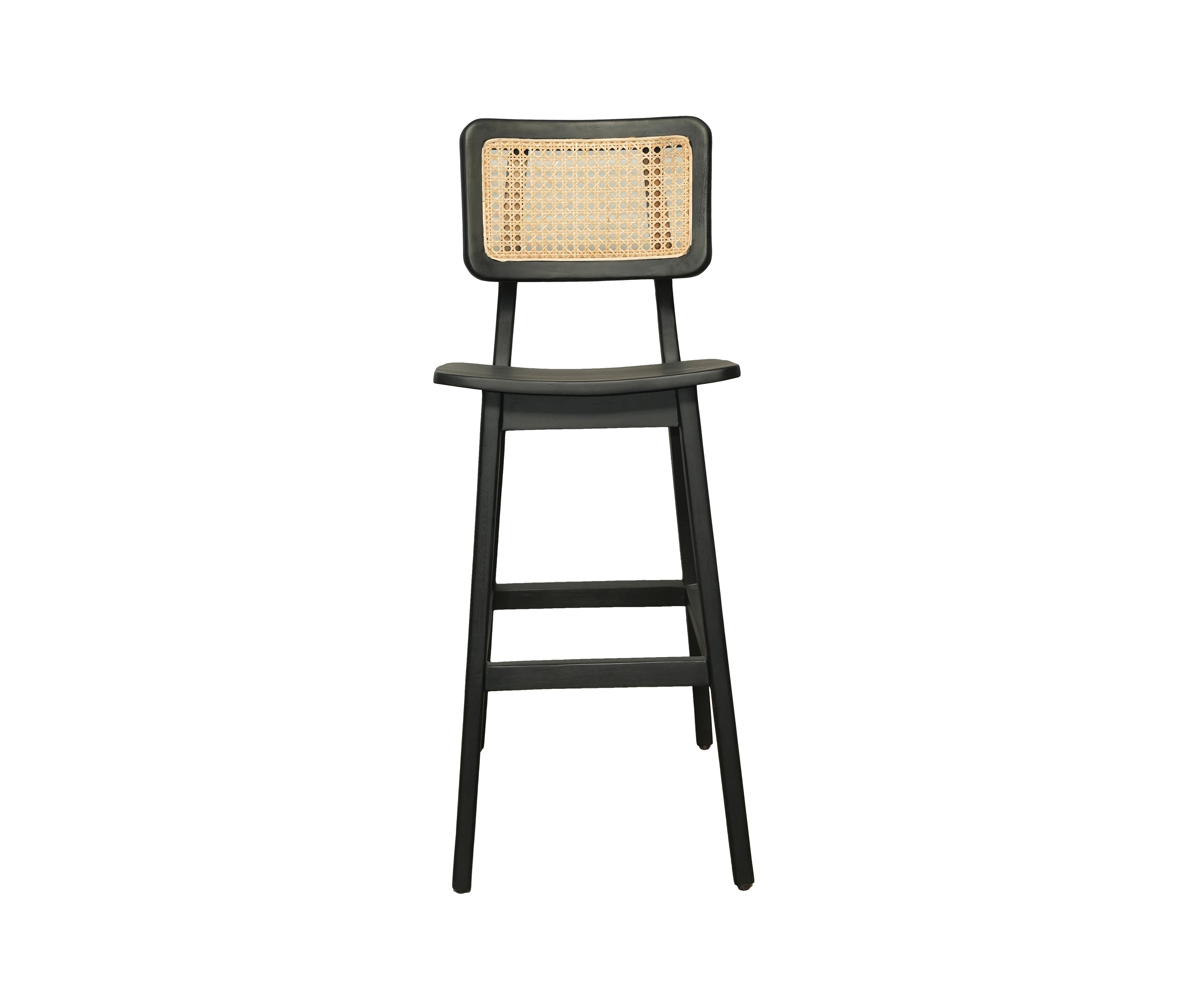 Modern Teak Wood Bar Chair with Black Frame and Woven Backrest