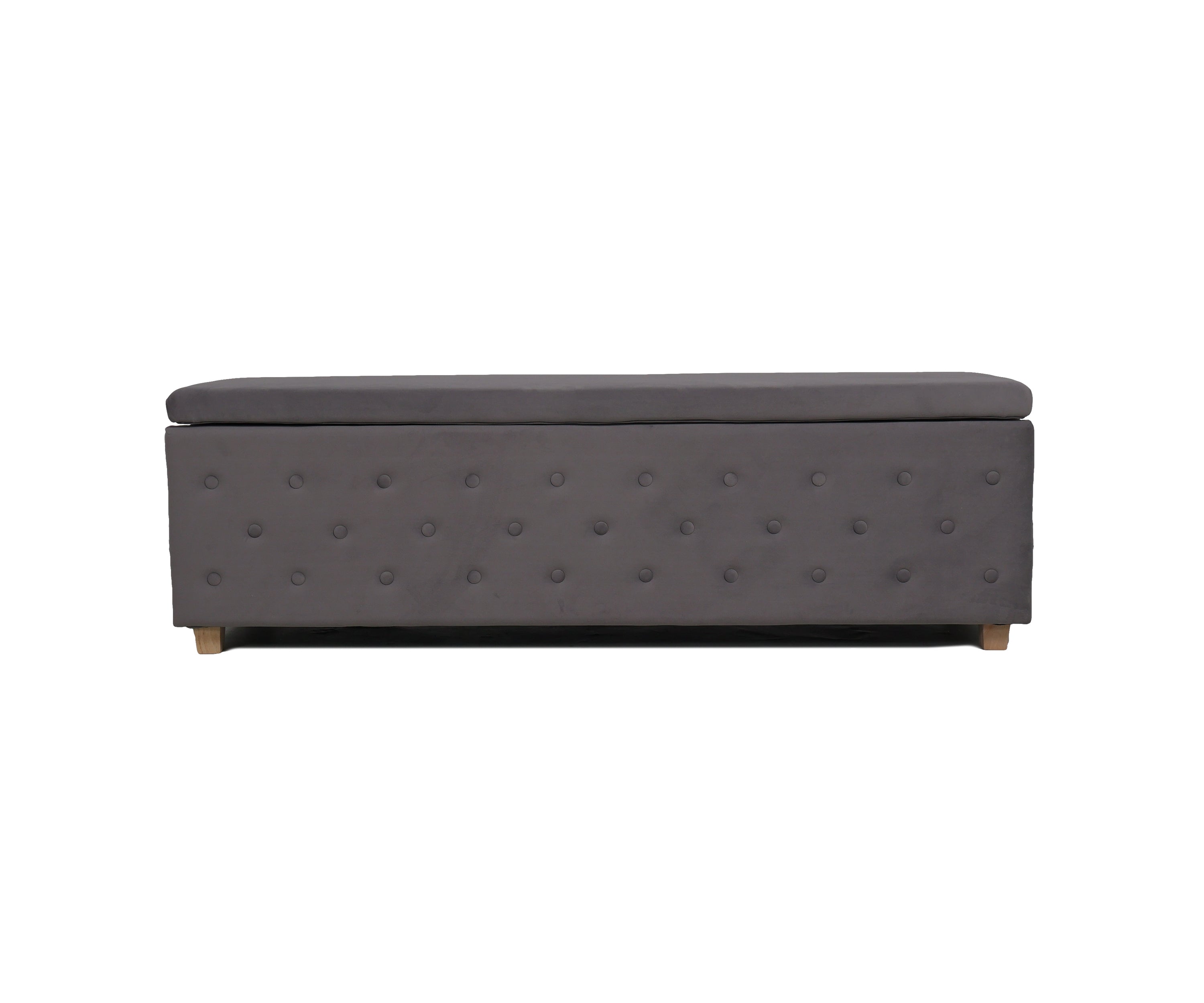 Grey Velvet Rectangular Bench with Lift-Up Seat