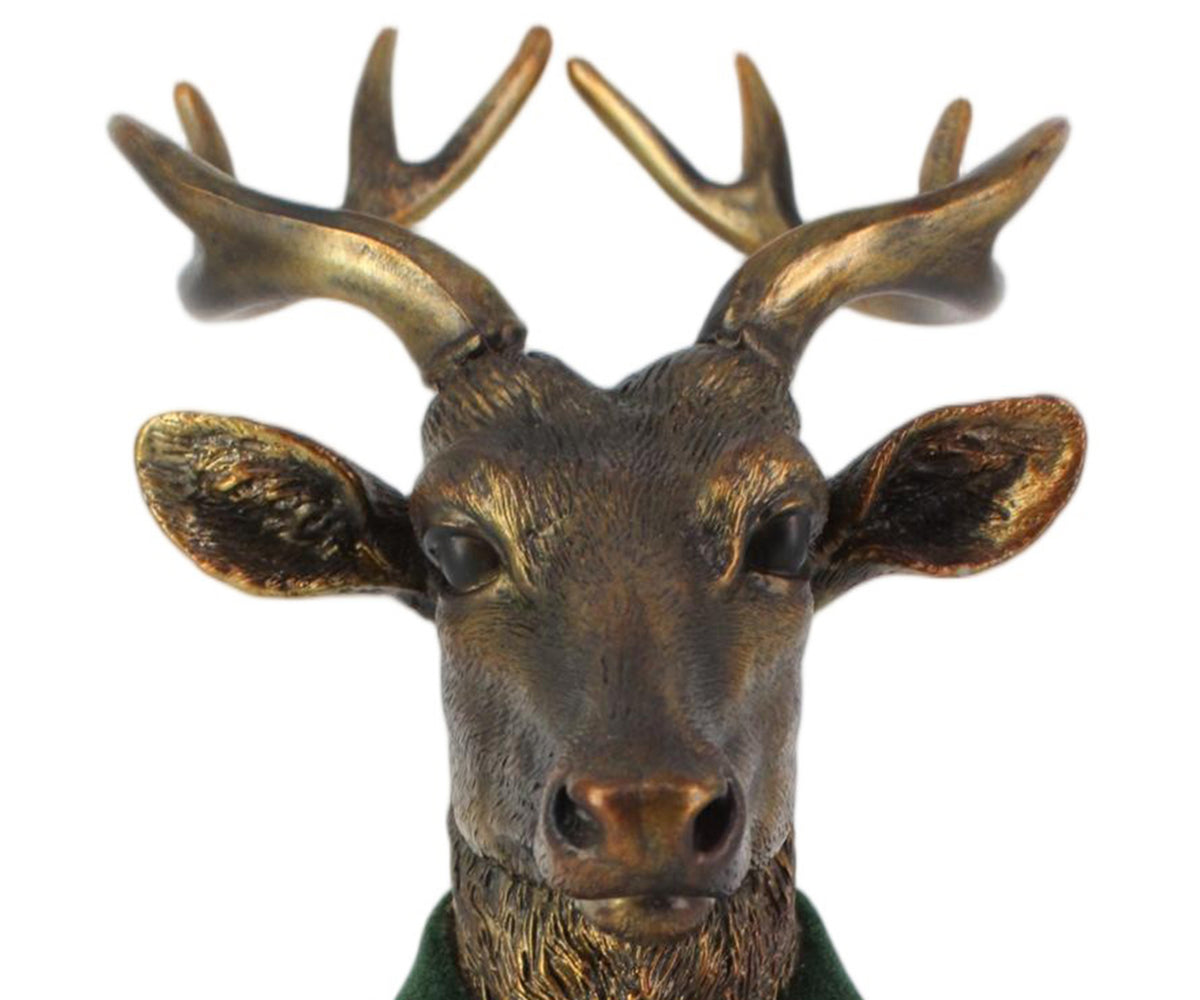 Dapper Antlered Deer Bust on Pedestal