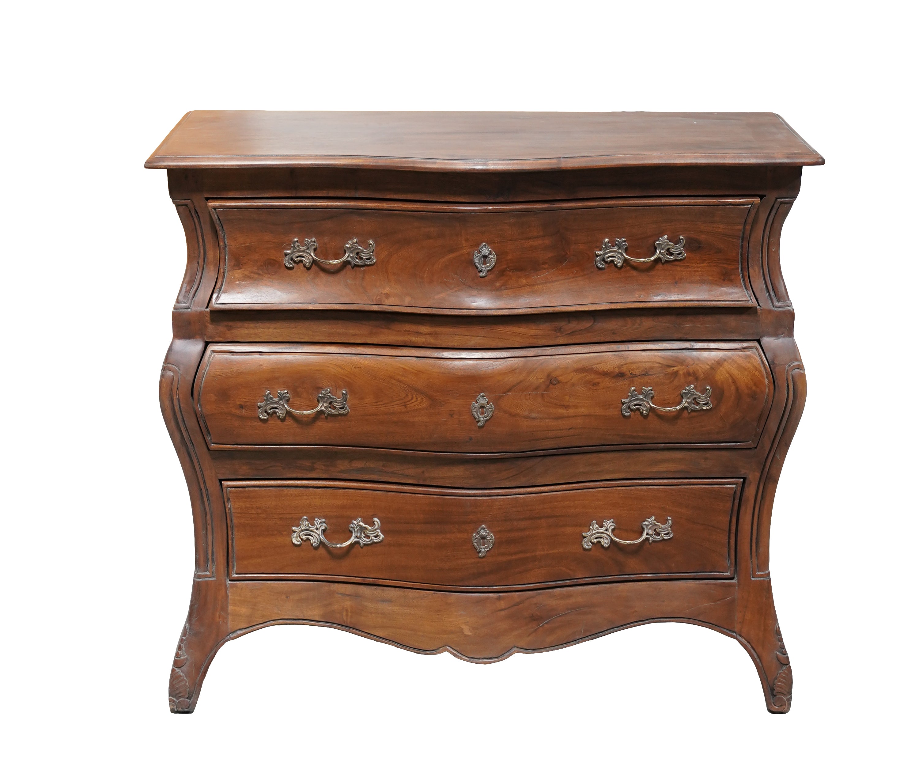 Classic Curved 3-Drawer Chest of Drawers with Ornate Metal Hardware