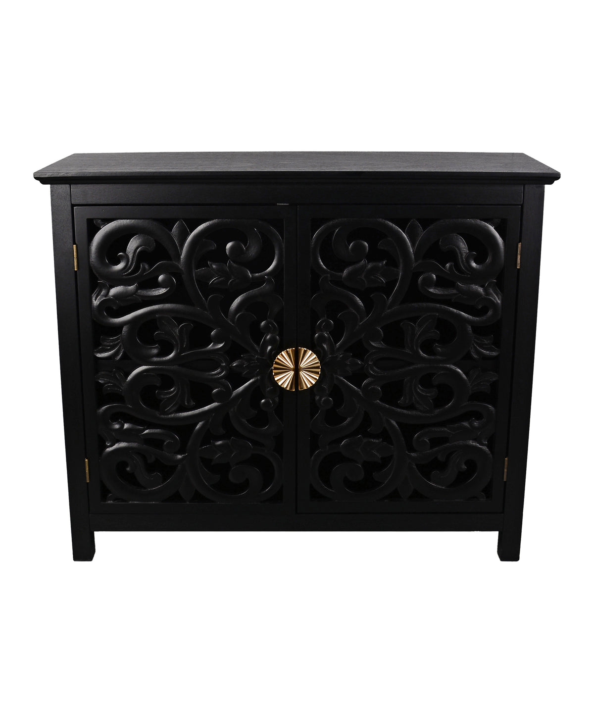 Charcoal Black Carved Floral 2-Door Cabinet