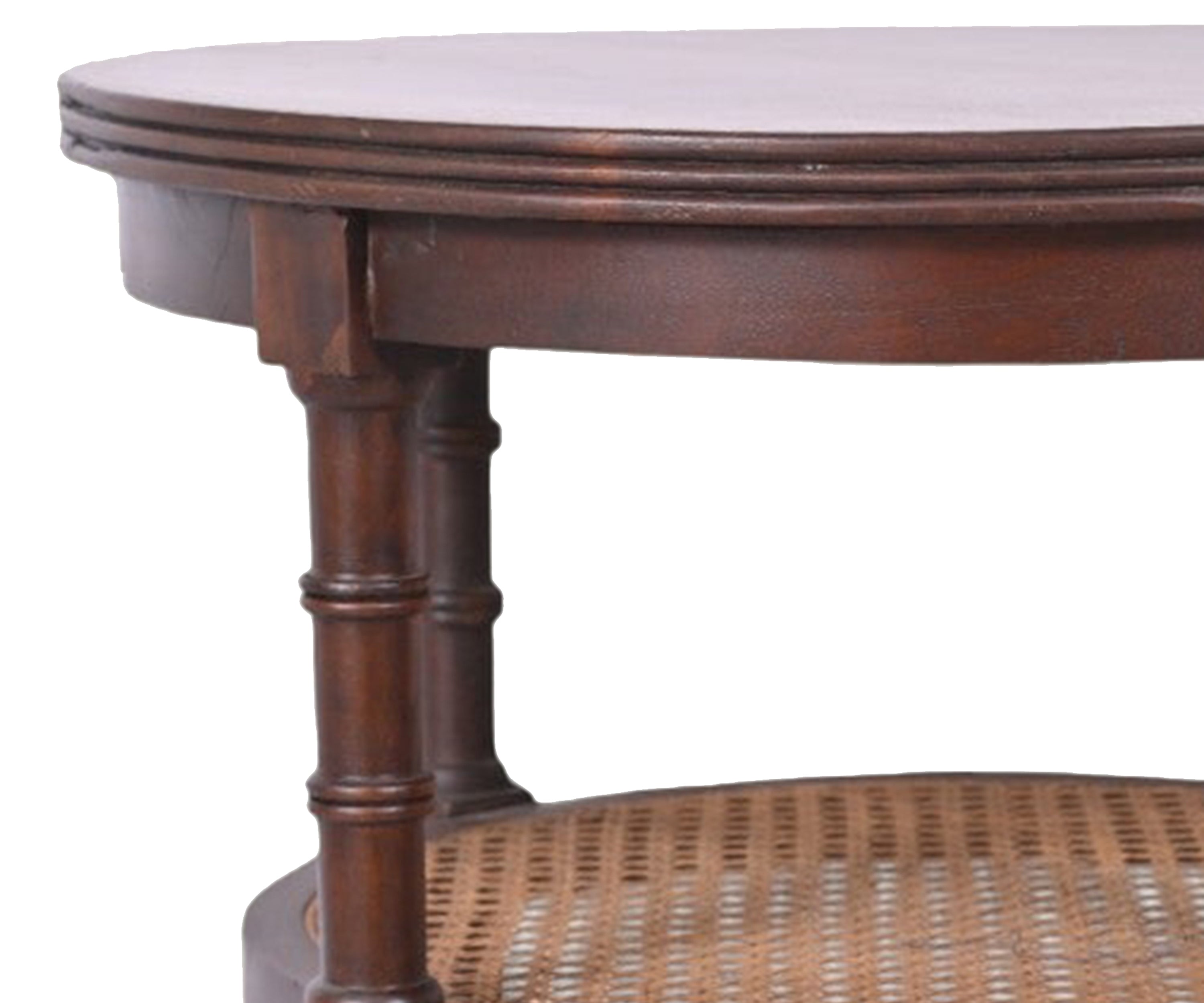 Solid Wood Round Side Table with Cane Shelves