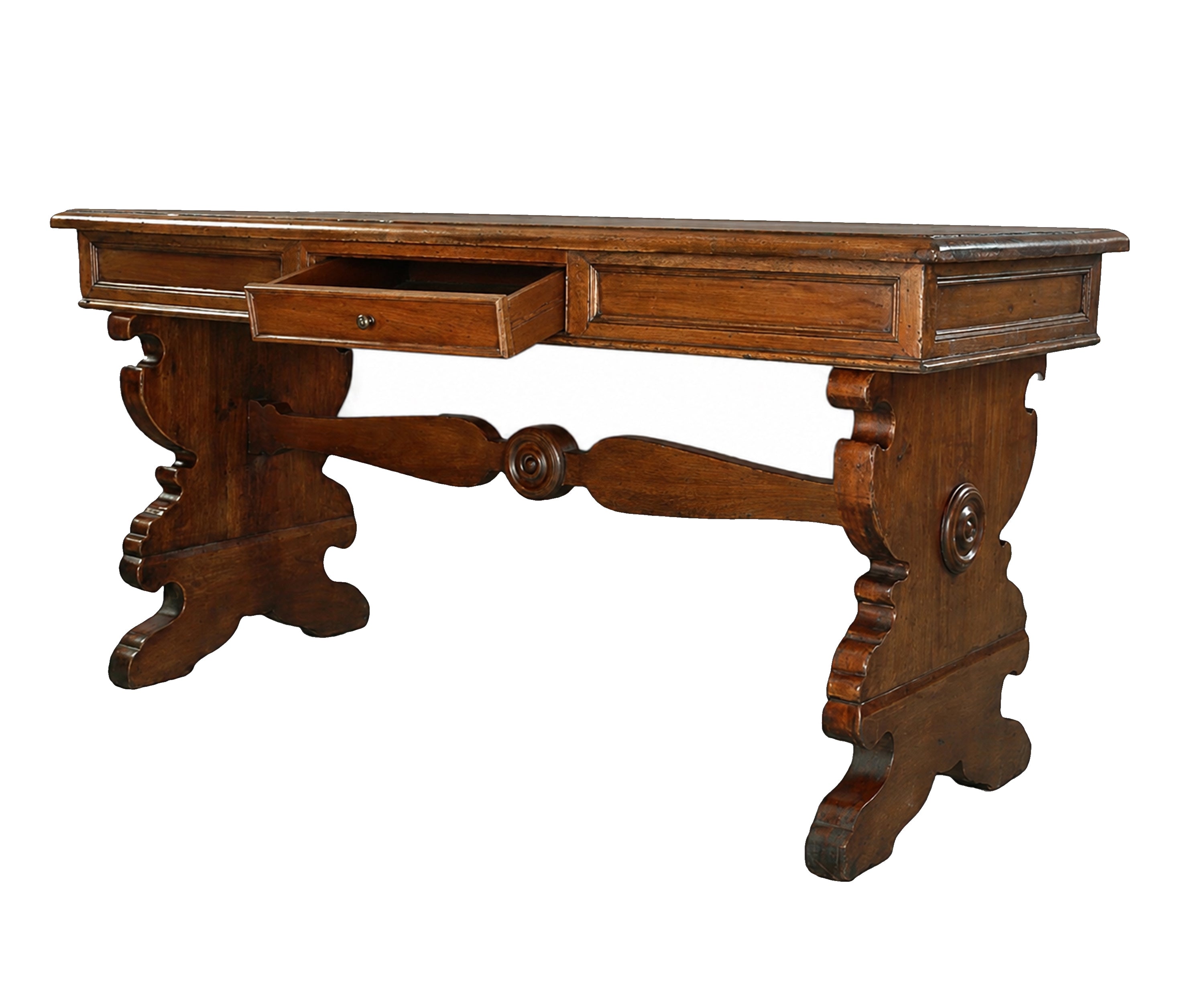 Italian Style Wooden Study Table with Drawer and Trestle Base