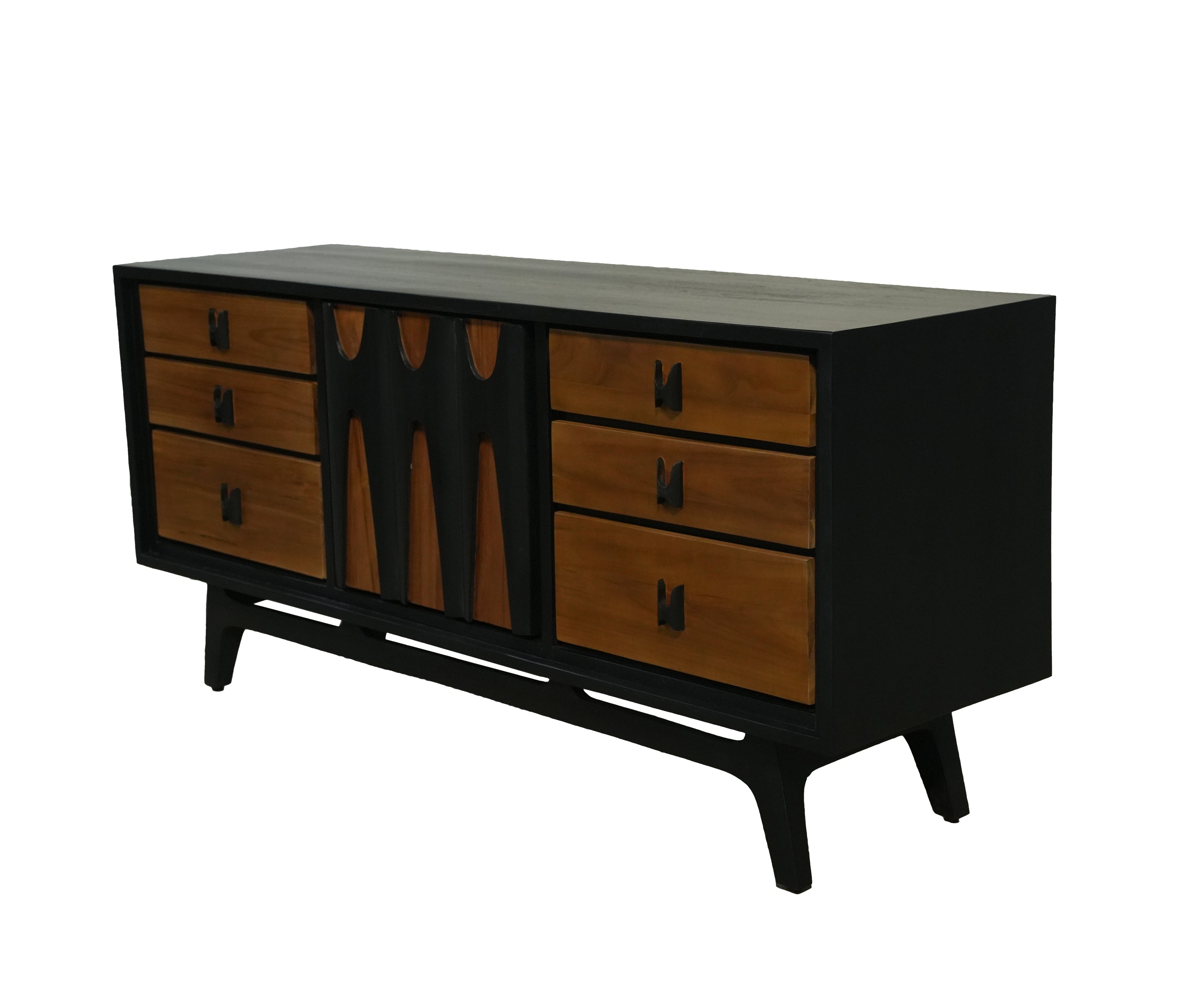 Mid-Century Black & Wood Geometric TV Unit