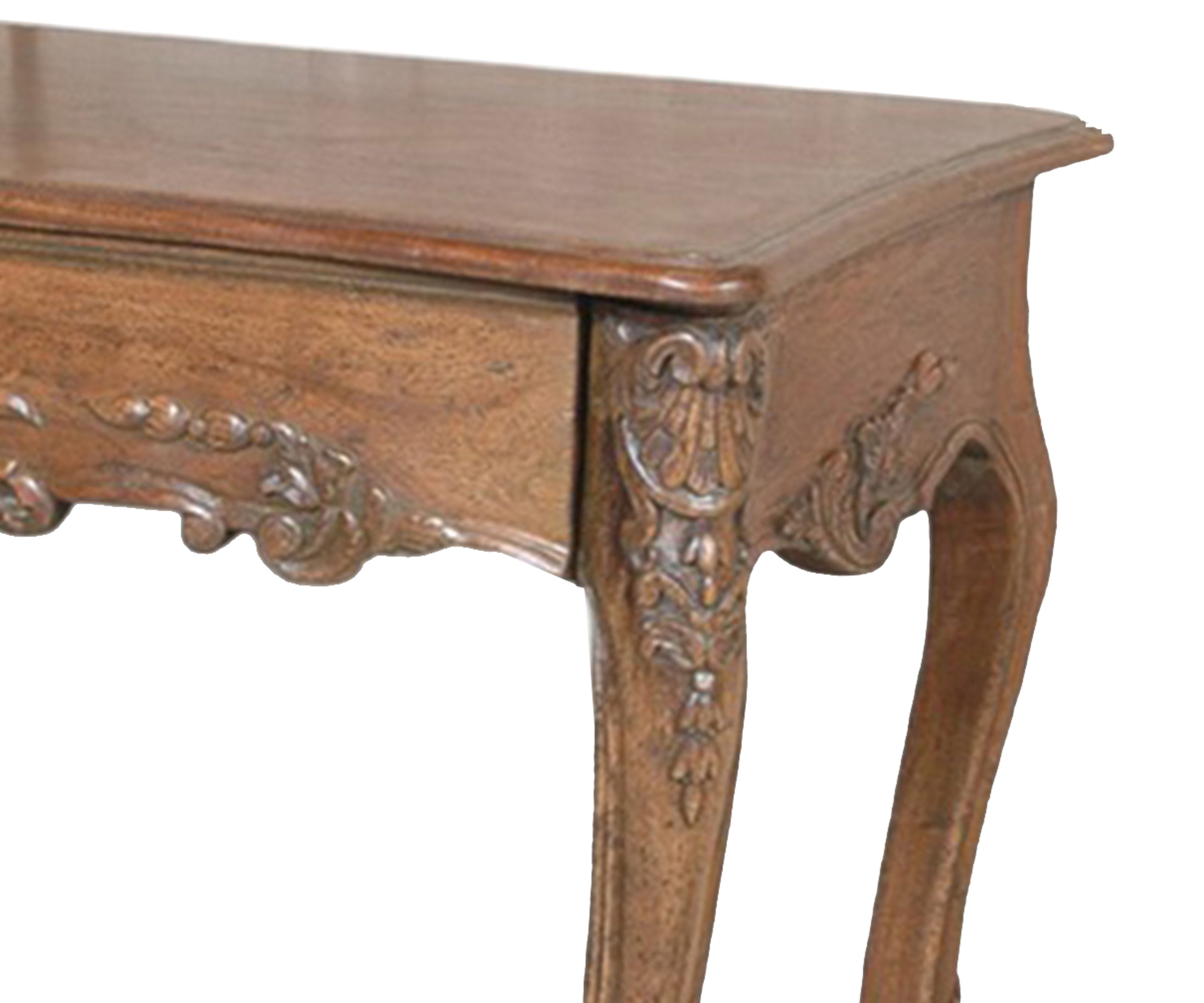 French Style Carved Wooden Study Table with Central Shell Motif