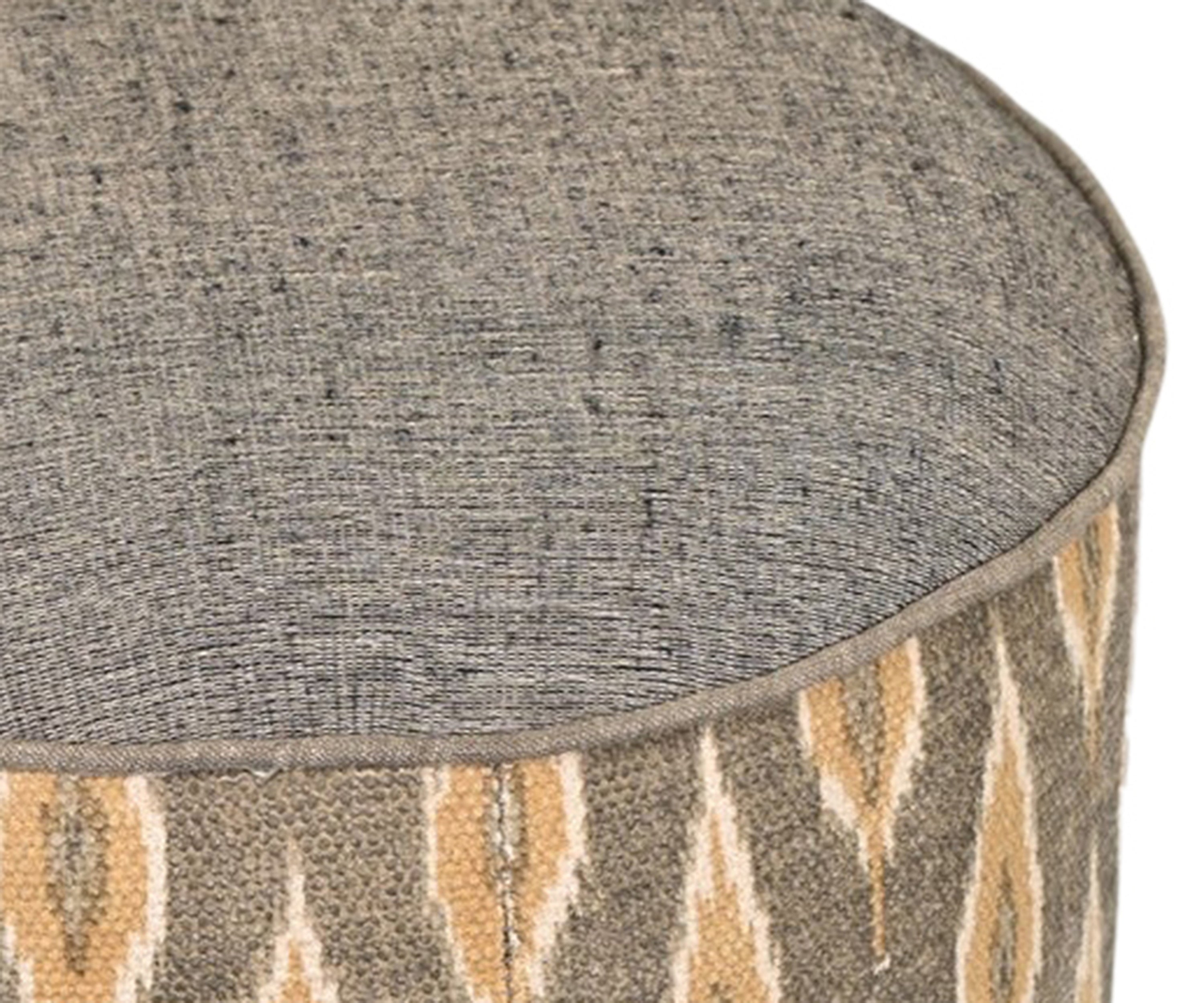 Ikat Print Dhurrie Round Ottoman