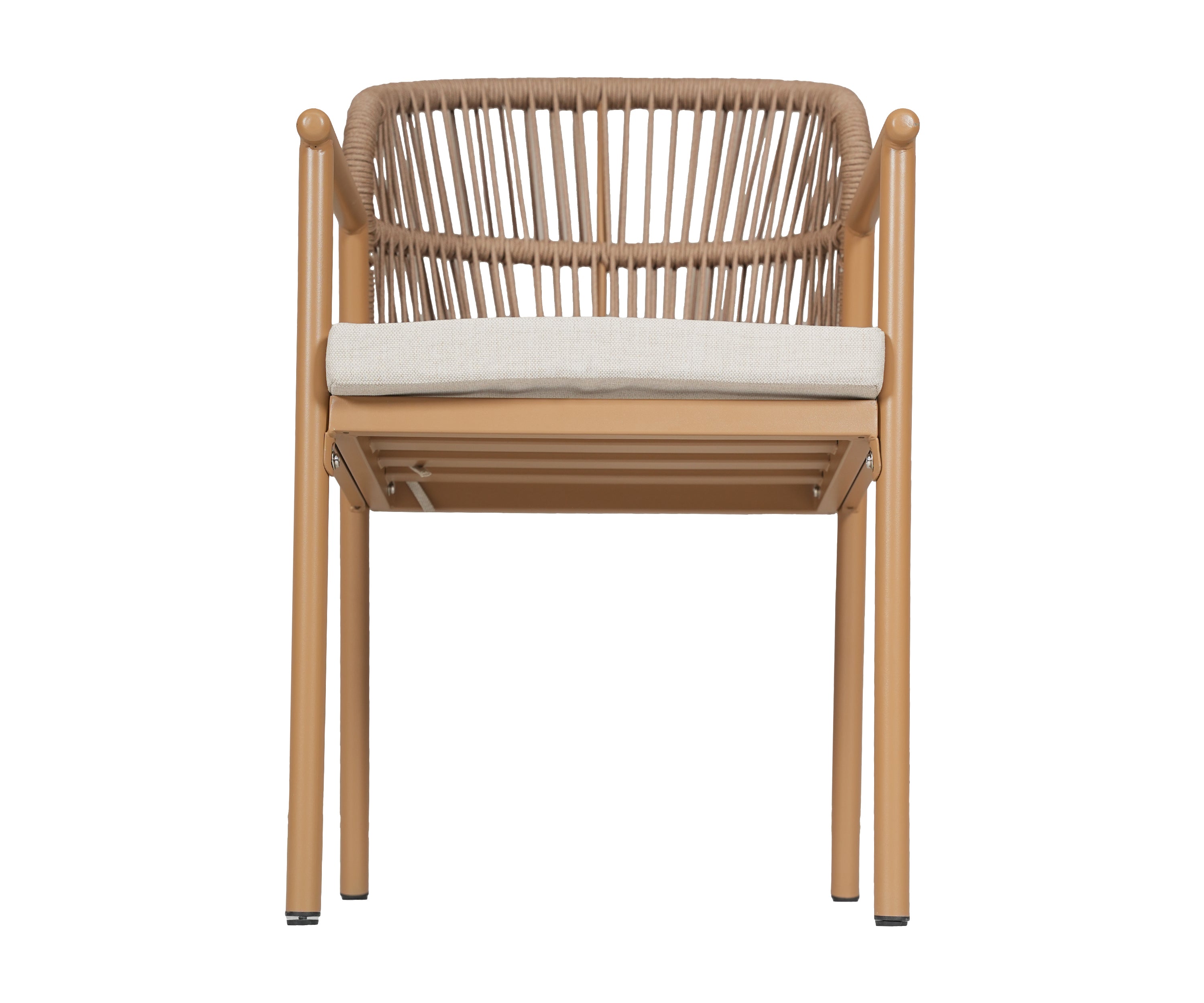 Curved Rope Woven Backrest and Metal Outdoor Armchair