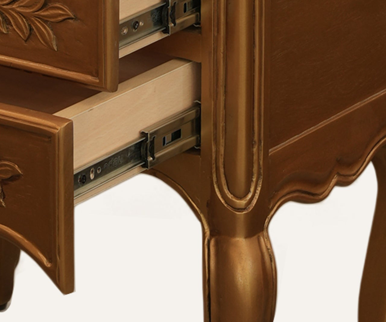 Honey Brown French Carved Acacia 2-Drawer Bed Side Table