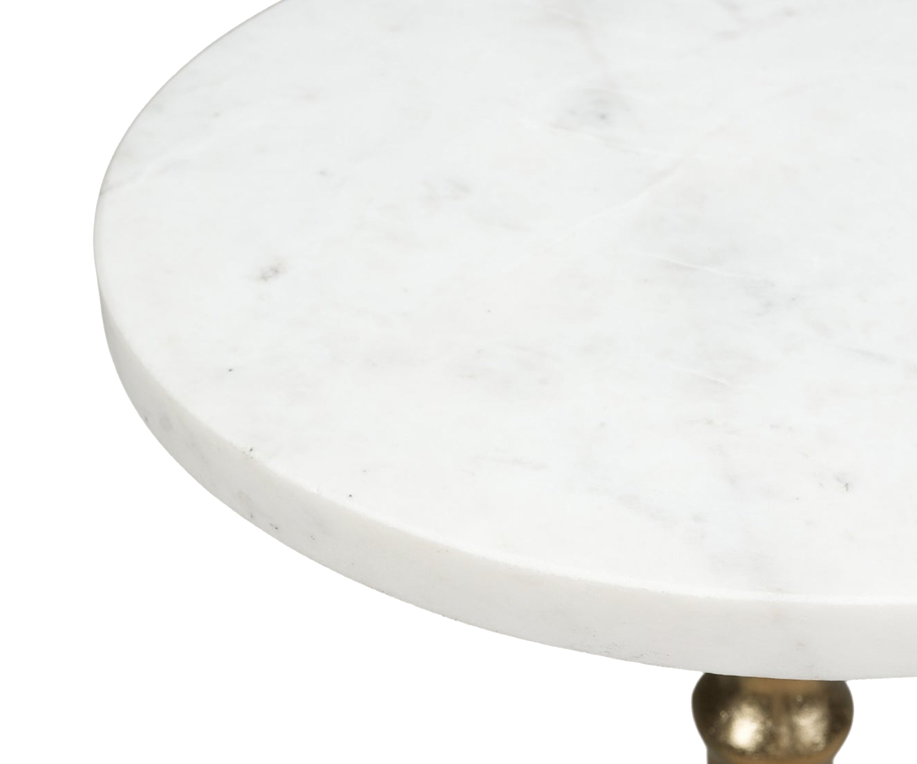 White Marble Martini Side Table with Brass Turned Pedestal
