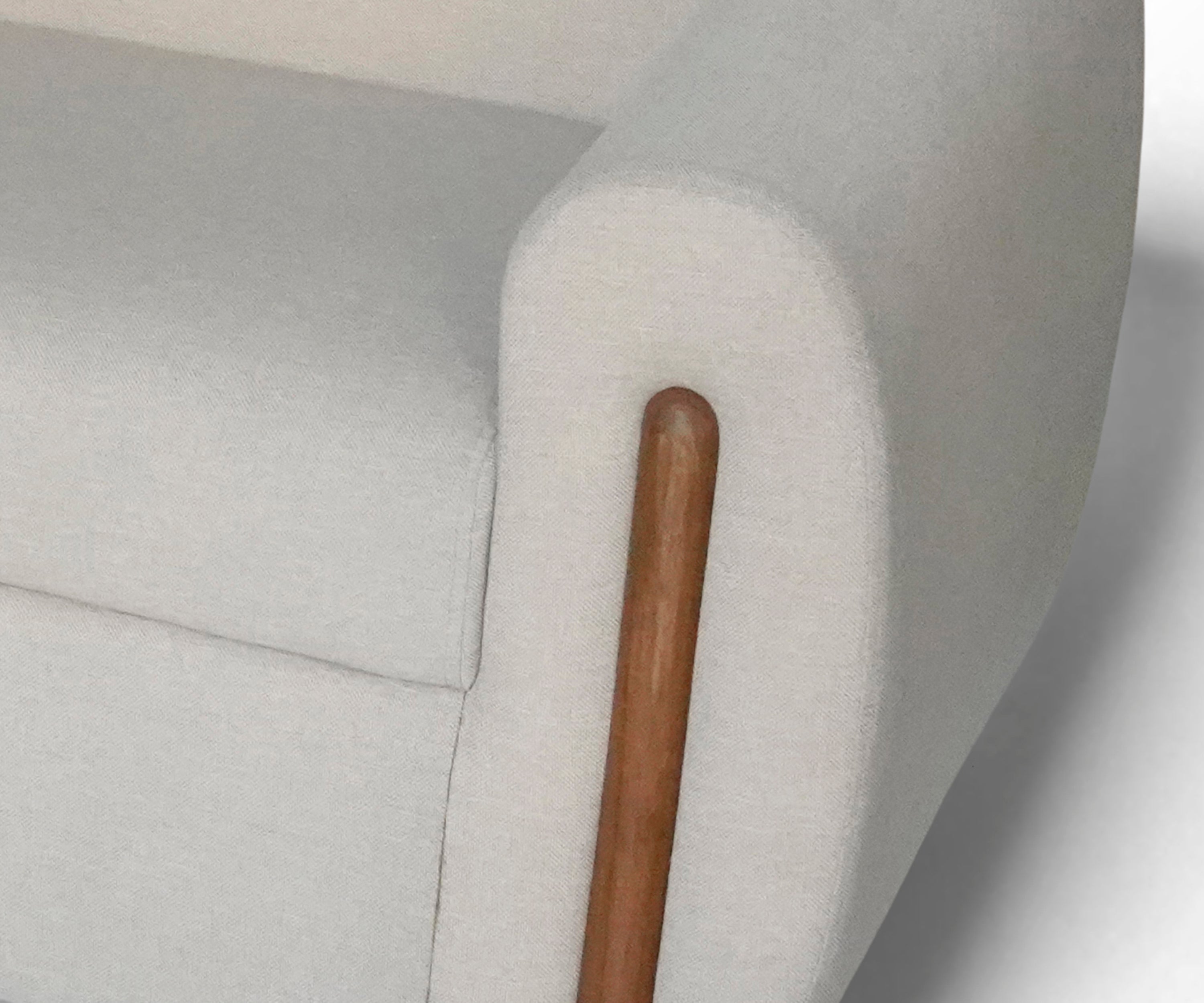 Sloped Arm Linen 3 seater Sofa with Wood Detail