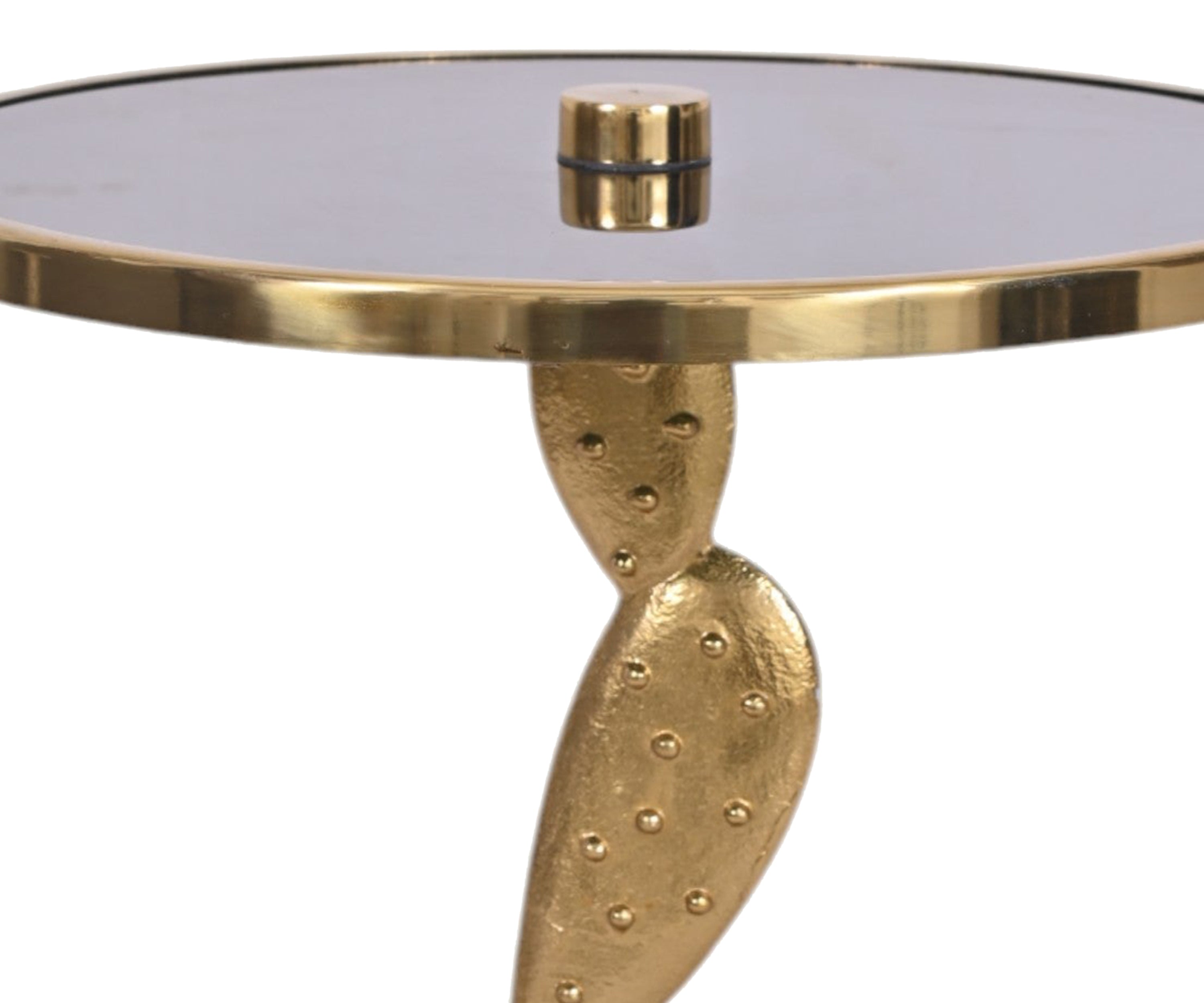 Decorative Cactus Gold Side Table with Sculptural Base