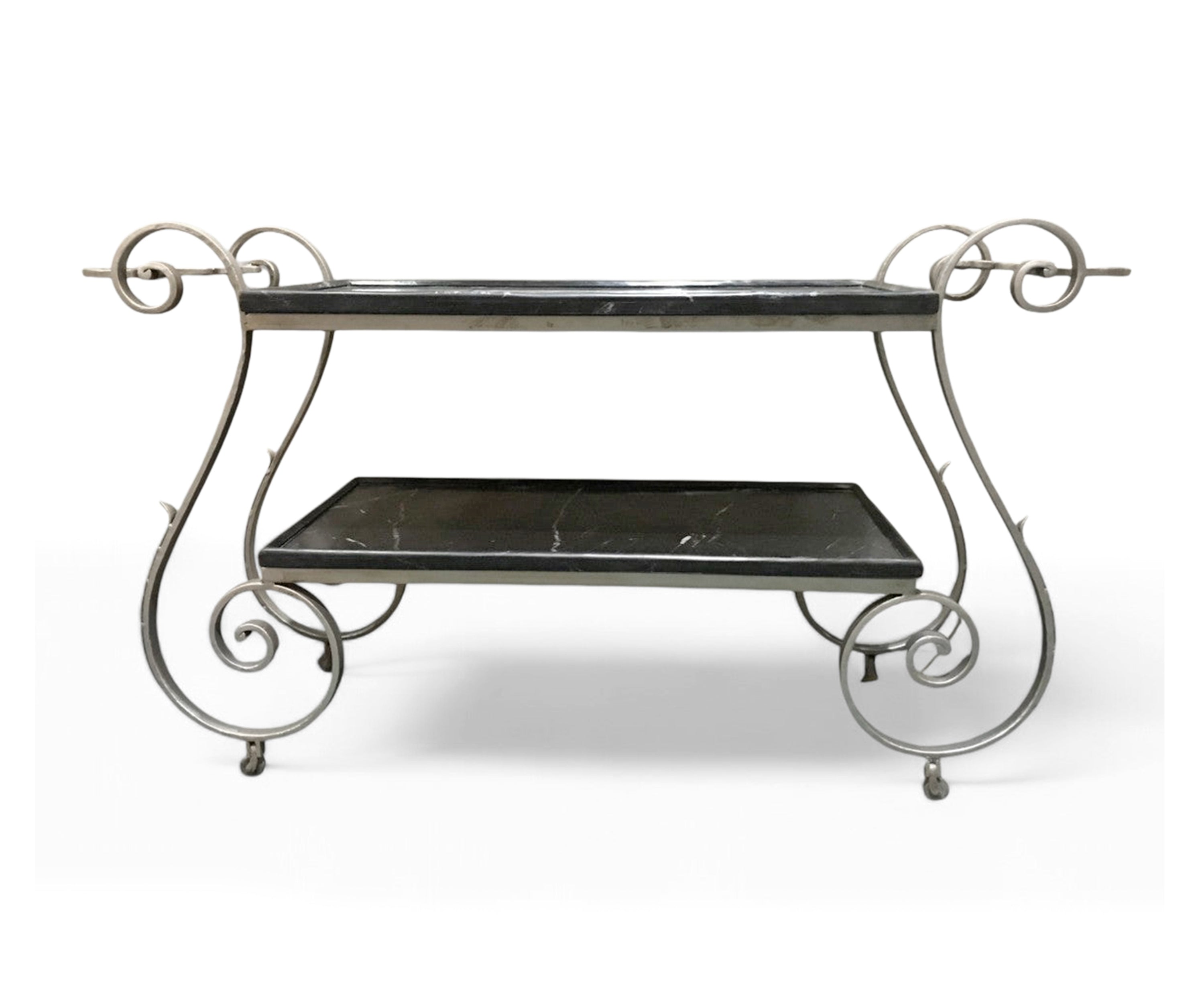 Luxury Black Marble Console Table with Ornate Scroll Metal Frame