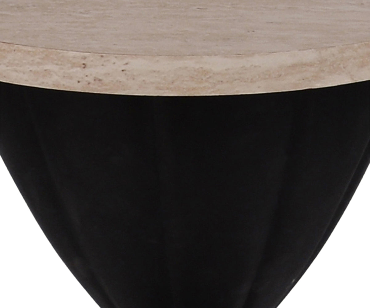 Dual Toned Side Table with Matte Black Metal Pedestal