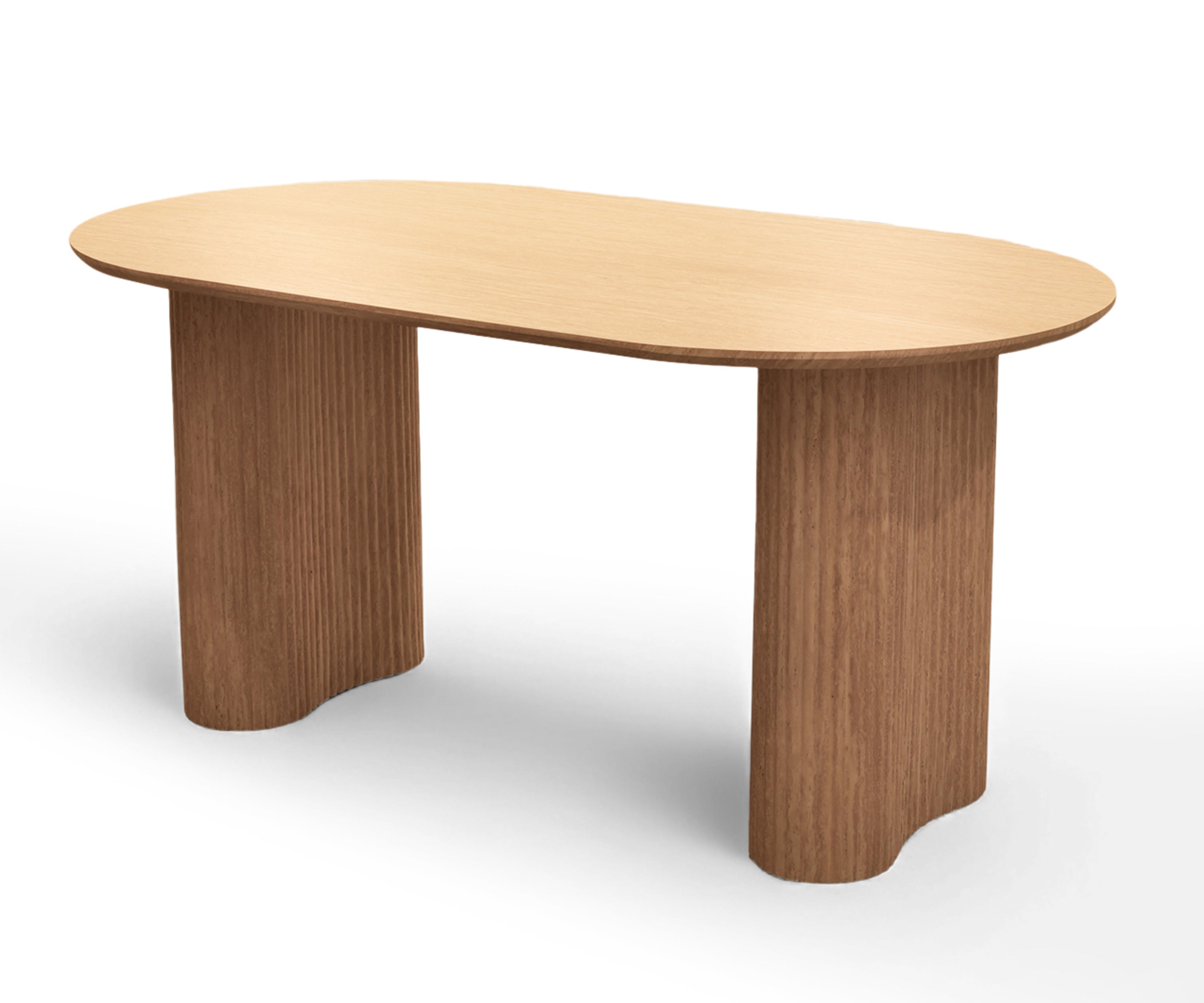 Light Wood Oval 6 Seater Dining Table with Fluted Base