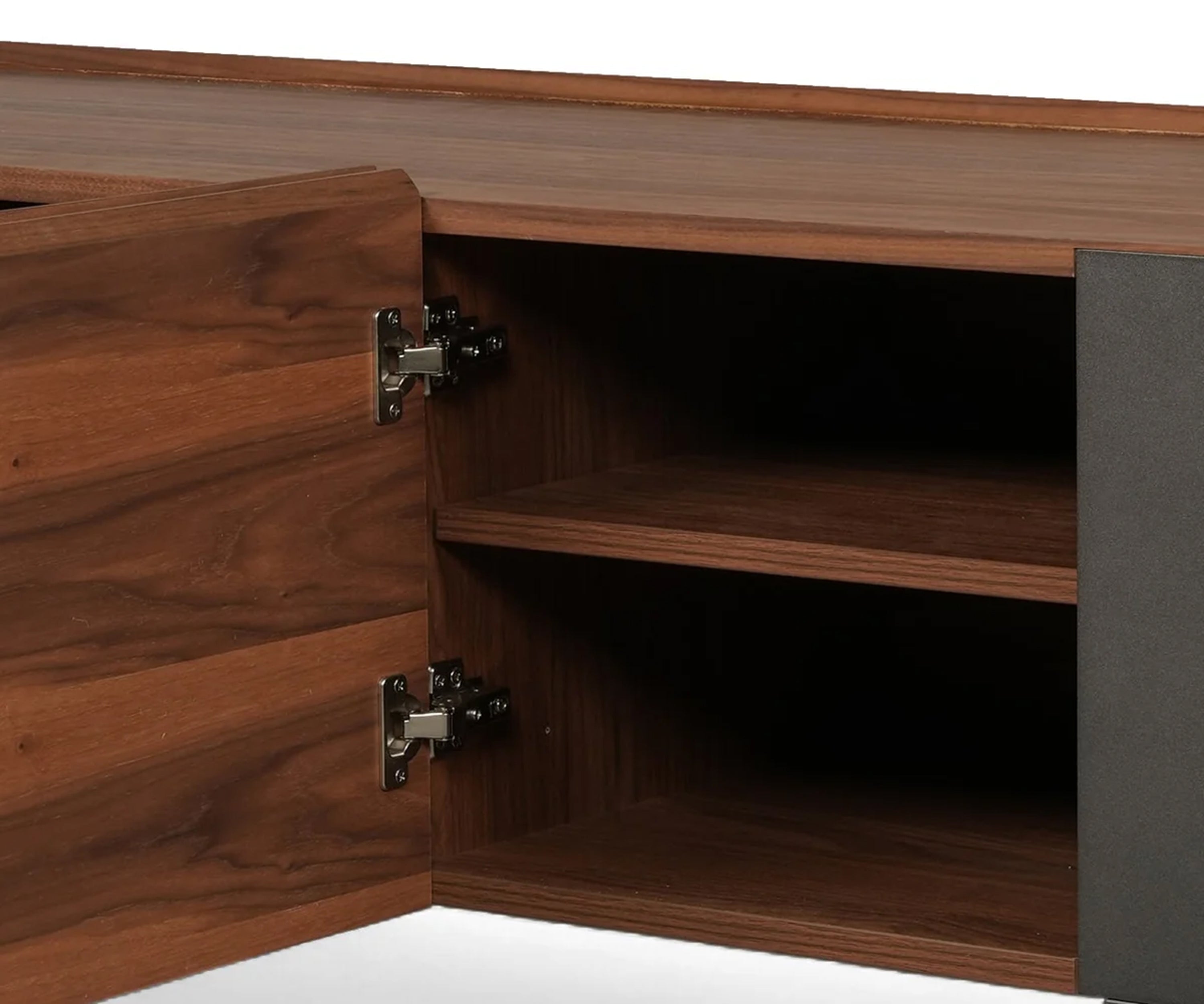 Modern Curved Walnut TV Unit with Storage Cabinets