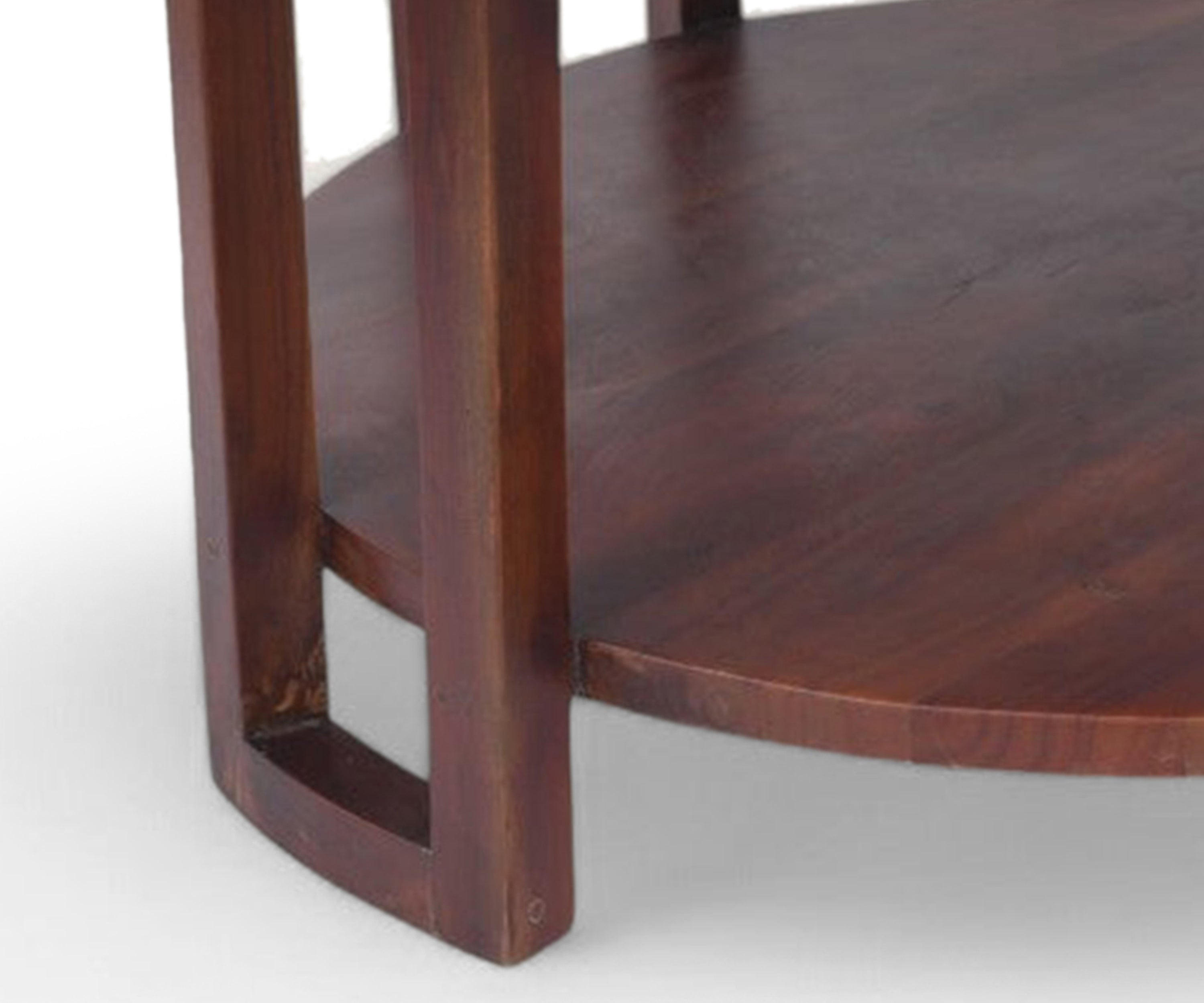 Round Marble Top Walnut Coffee Table with Shelf