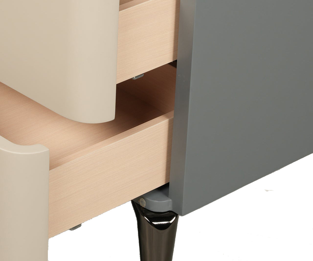 Taupe Duo Drawer Bed Side Table with Metal Legs