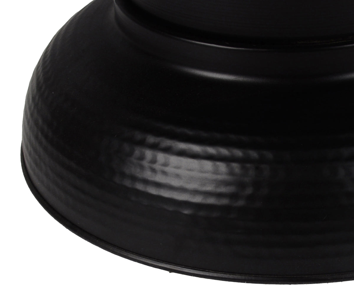 Matte Black Round Drum Side Table with Brown Flip-Top