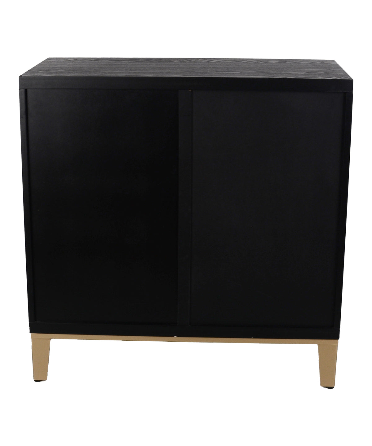 Matte Black Stepped-Panel 2-Door Cabinet with Gold Base