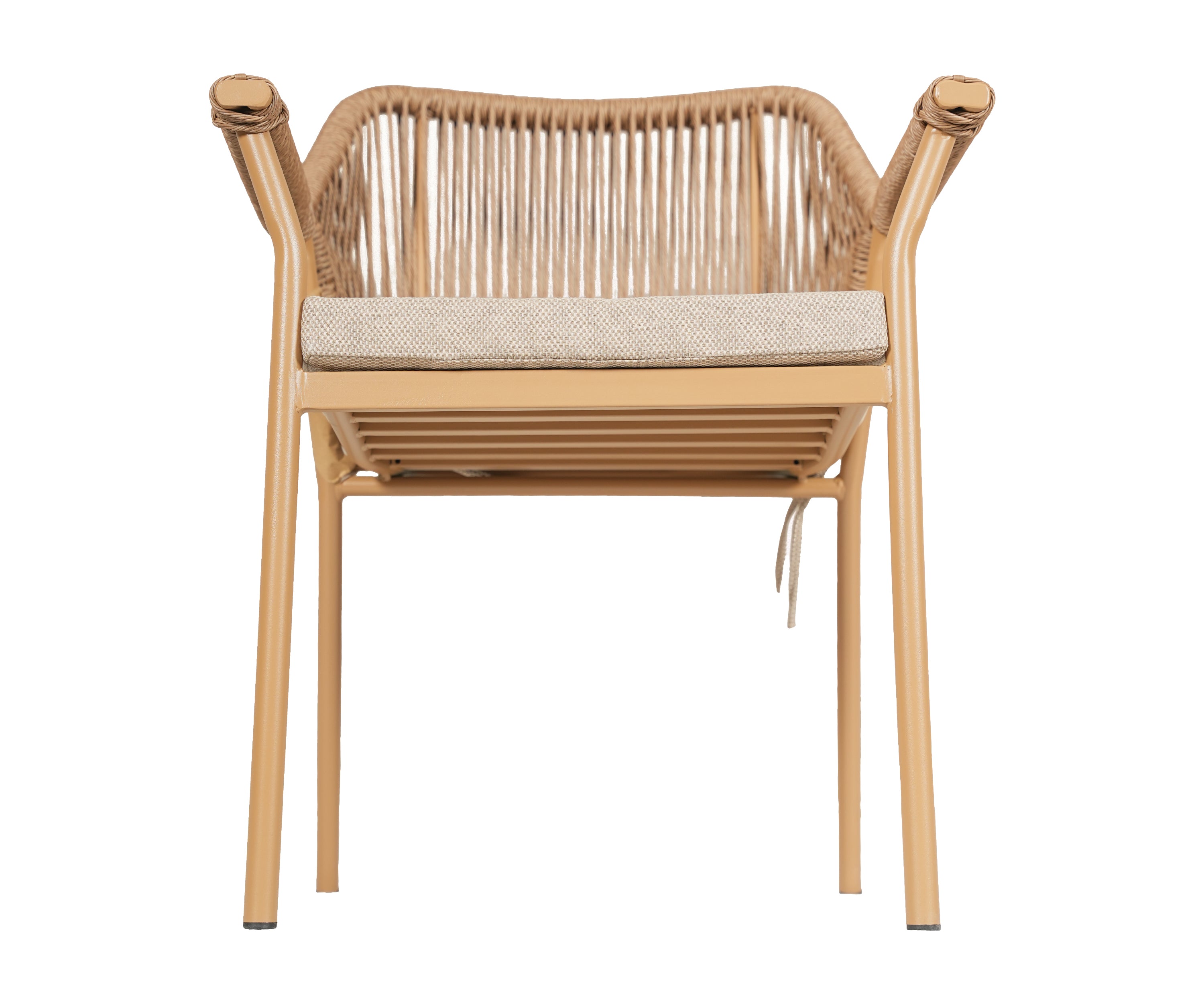 Brown Metal Outdoor Armchair with Nylon Rope Backrest